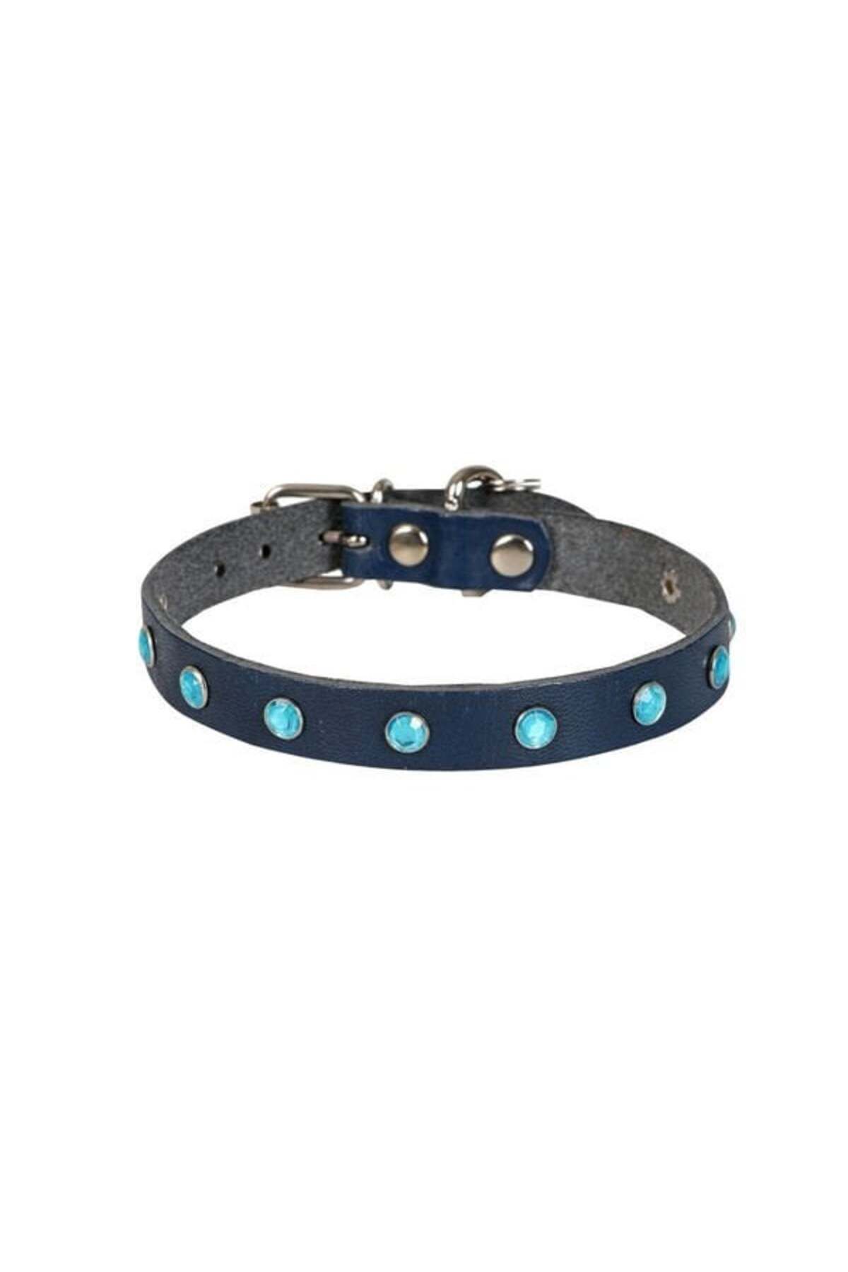cattie Gerçek Deriden Taşlı Kedi Boyun Tasması Large Royal Mavi 1.2x23-28 Cm