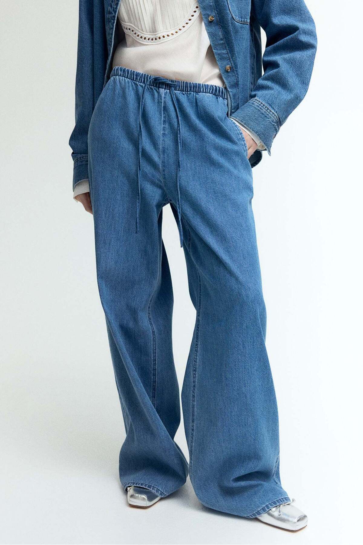 H&M-Feather Soft Denim drawstring trousers 3