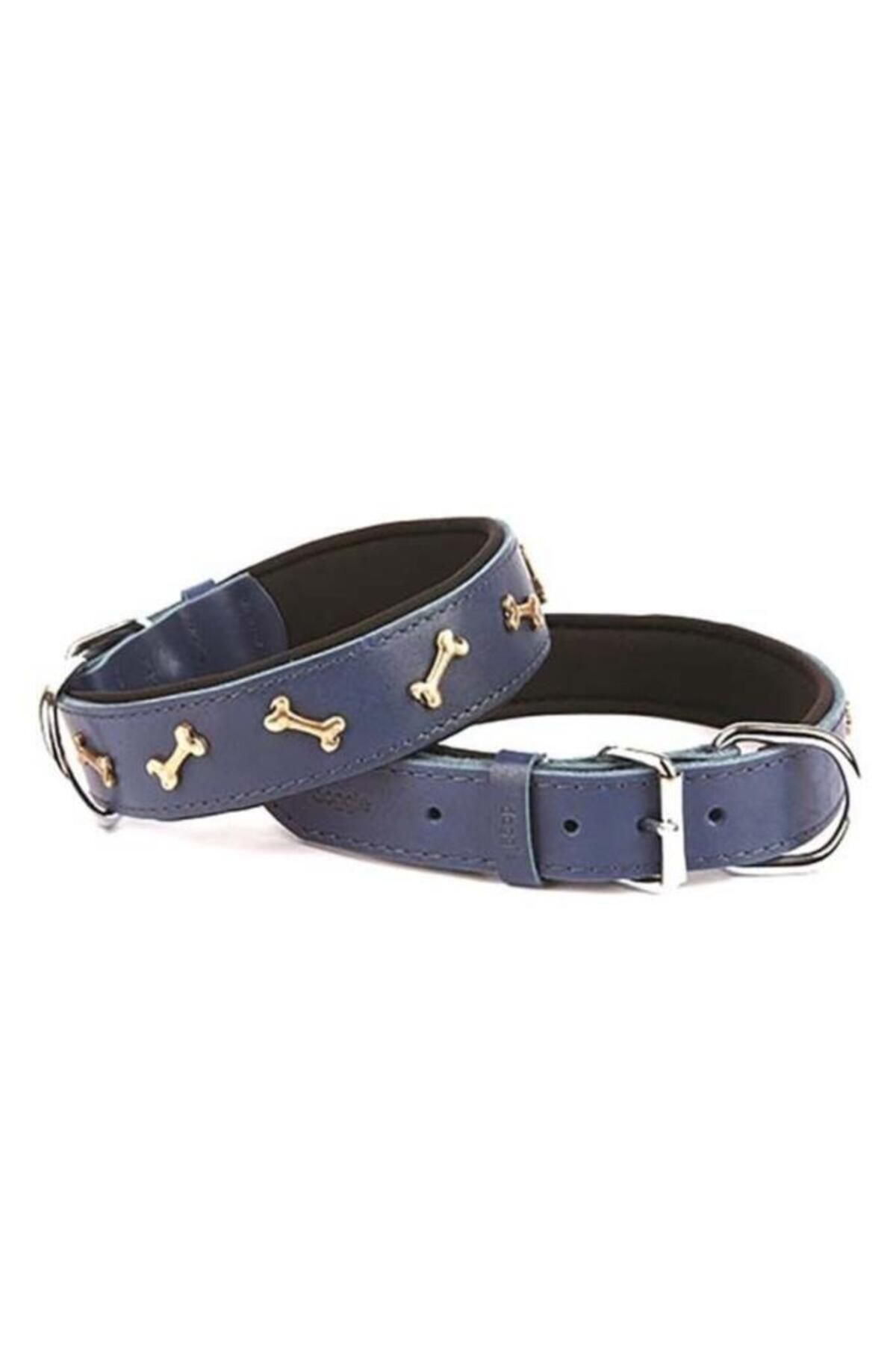 O Dog Doggie Comfort Deri Kemik Süslü Köpek Boyun Tasması Medium Mavi 3.5x47-55 Cm - Furlo