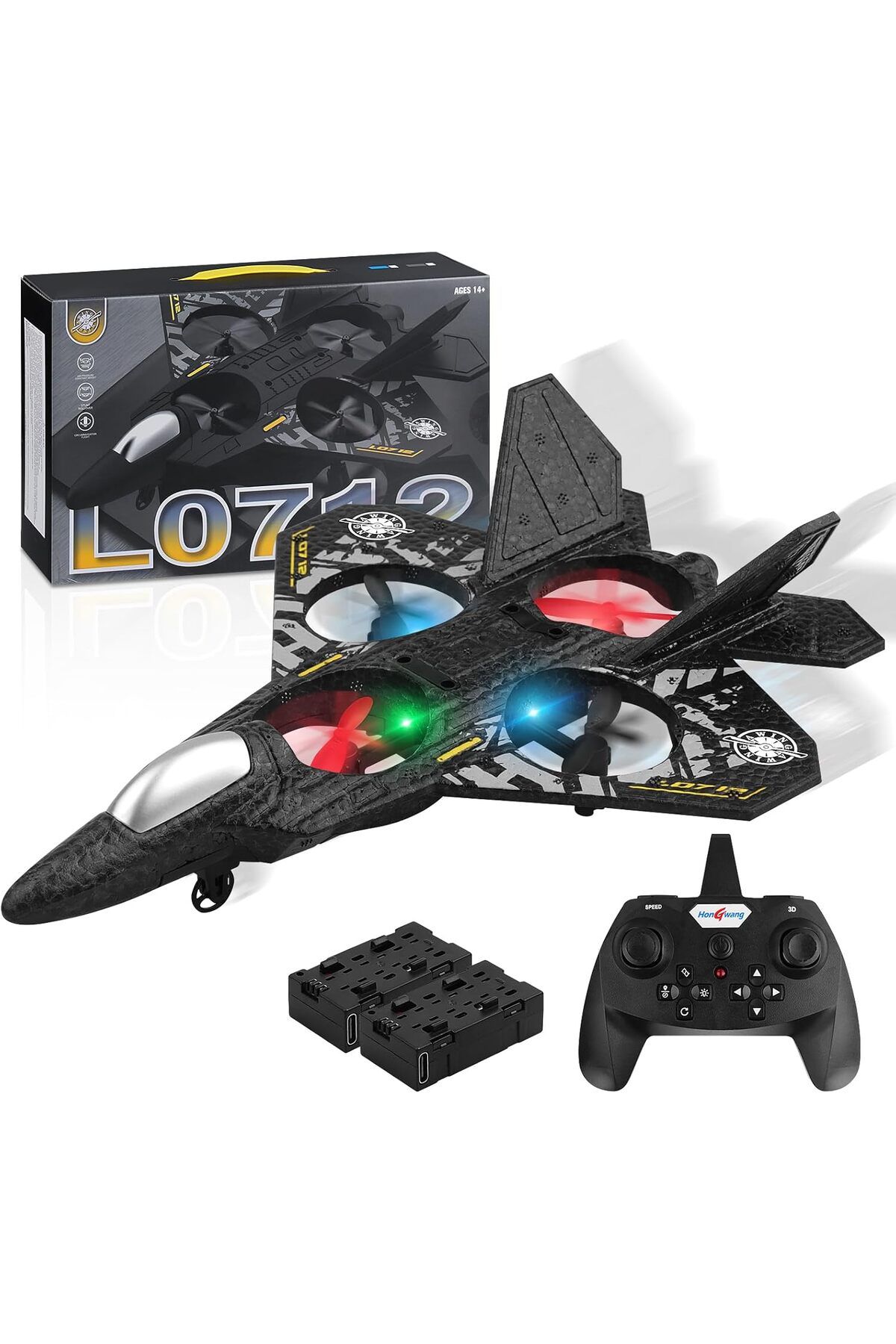 AWH-RC Plane – 2.4GHz Remote Control Fighter Aircraft, RTF Quadcopter Toy with Lights & USB Charging 1