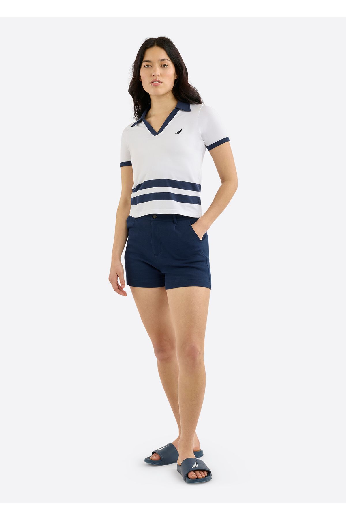 Nautica-Women's Cotton White Polo Shirt, Stylish Lightweight Perfect for Casual Summer Styling 1