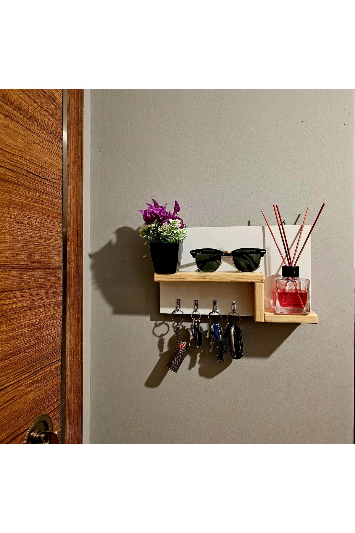 Tekir Store evinizi güzelleştirin Kapı Önü Anahtarlık Askısı Ahşap Dekoratif Orijinal Çam Raflı Anahtar Askılığı