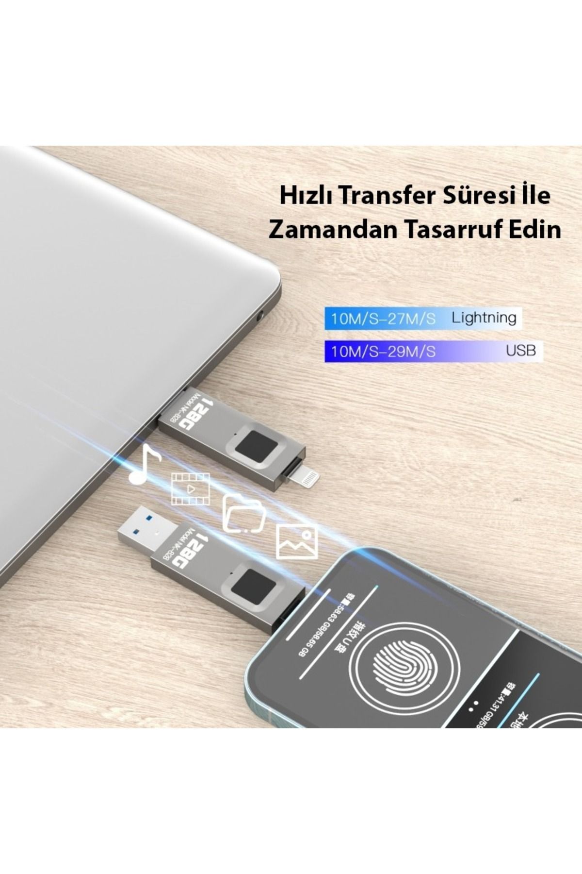 Techmaster-128GB iPhone iPad USB Fingerprint Protected Flash Memory 7