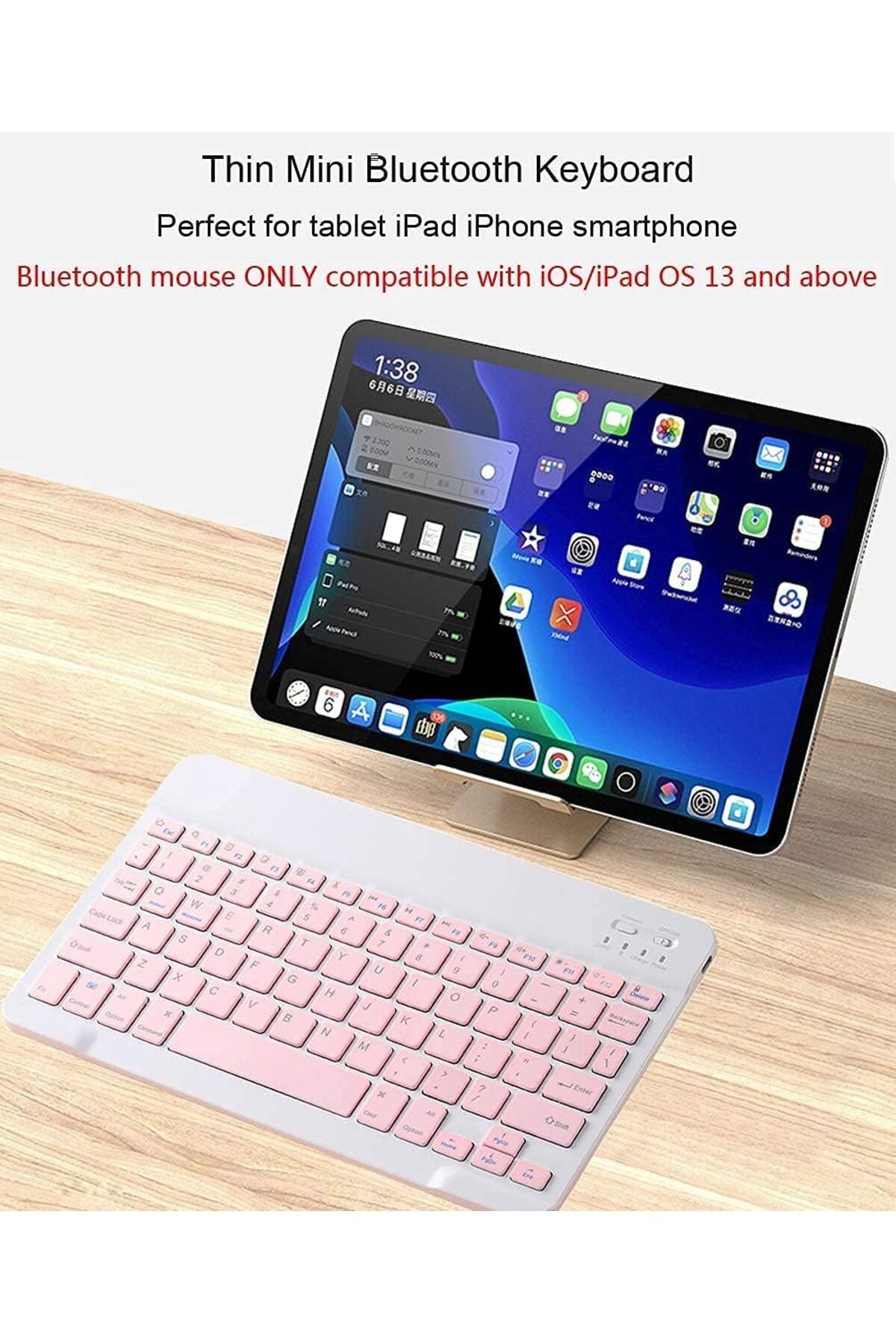 AWH-Rechargeable Bluetooth Keyboard Mouse Combo Ultra-Slim Wireless Set IOS  Android  Windows (Pink) 3