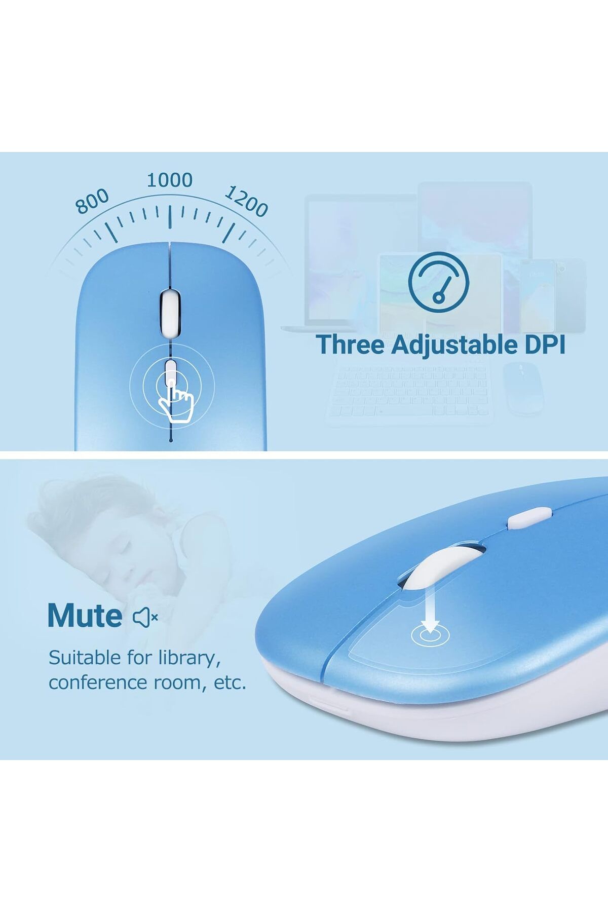 AWH-Wireless Bluetooth Keyboard & Mouse Combo, Ultra-Thin 2.4GHz Set  iOS, Android Windows (Blue) 5