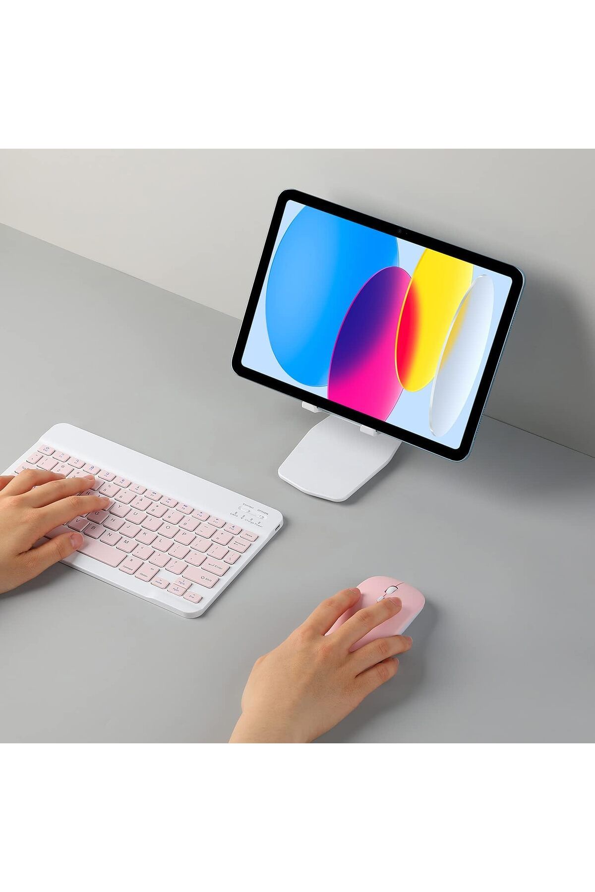 AWH-Rechargeable Bluetooth Keyboard Mouse Combo Ultra-Slim Wireless Set IOS, Android  Windows (Pink) 3