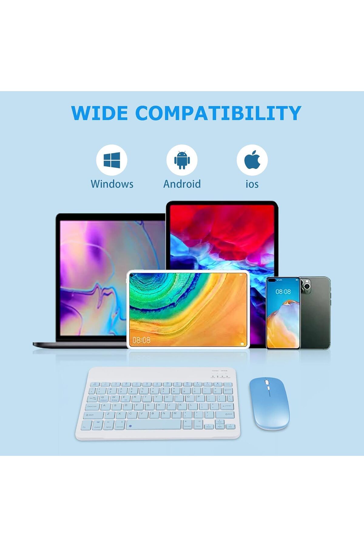 AWH-Ultra-Slim Bluetooth Keyboard  Mouse Combo, Rechargeable Compact Set iPad, iPhone, Android  PC 3