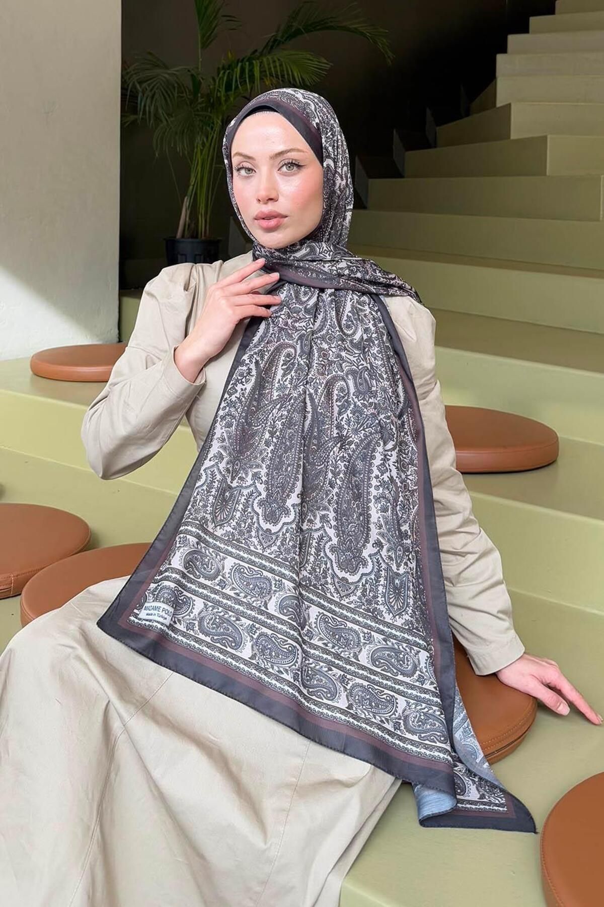 lamelif.com-Soft Retro Patterned Black Mink Shawl 2