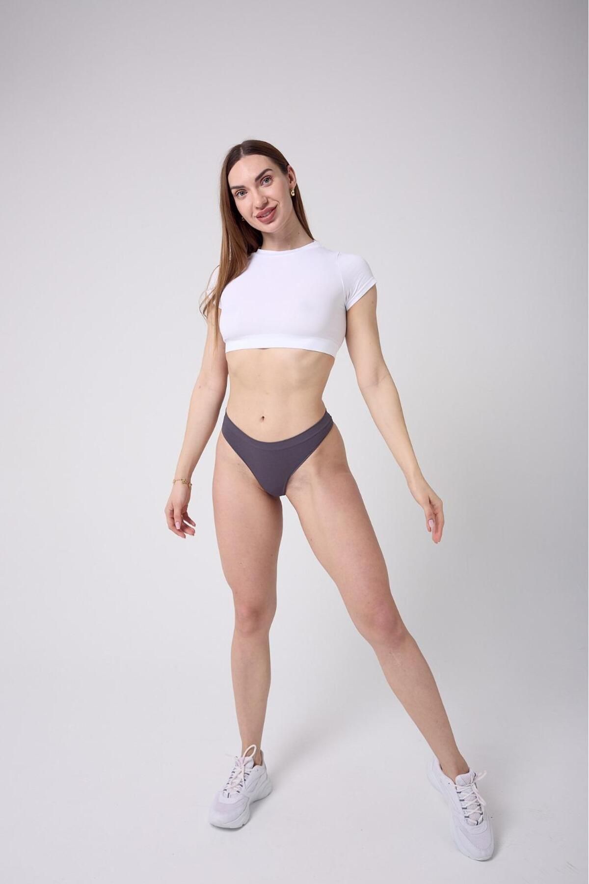 MİSTİRİK-Navelli Model Knitted Seamless Soft Fabric String Model Panties Dark Gray Color 3