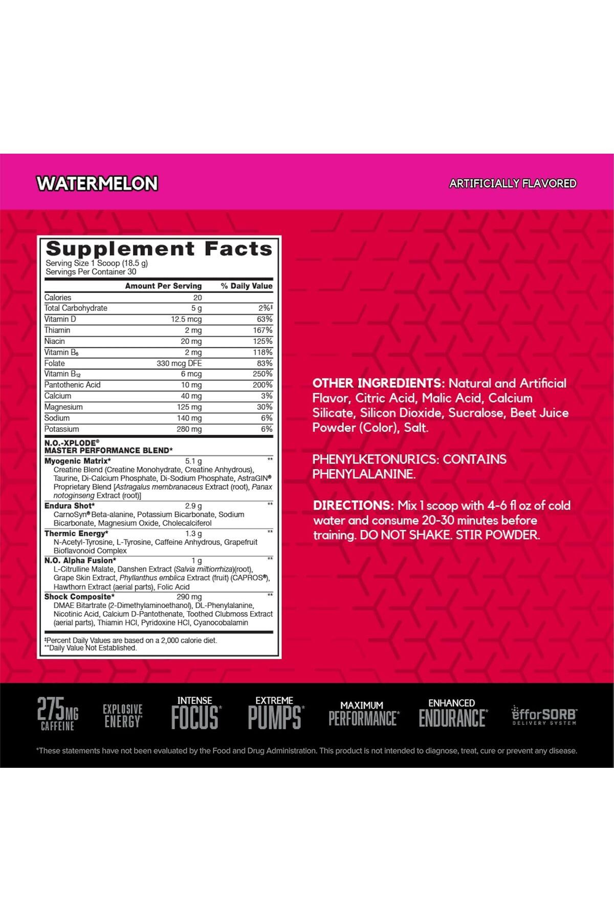 BSN-NO-Xplode, Watermelon, 30, Supports Explosive Energy, Enhanced Endurance 2