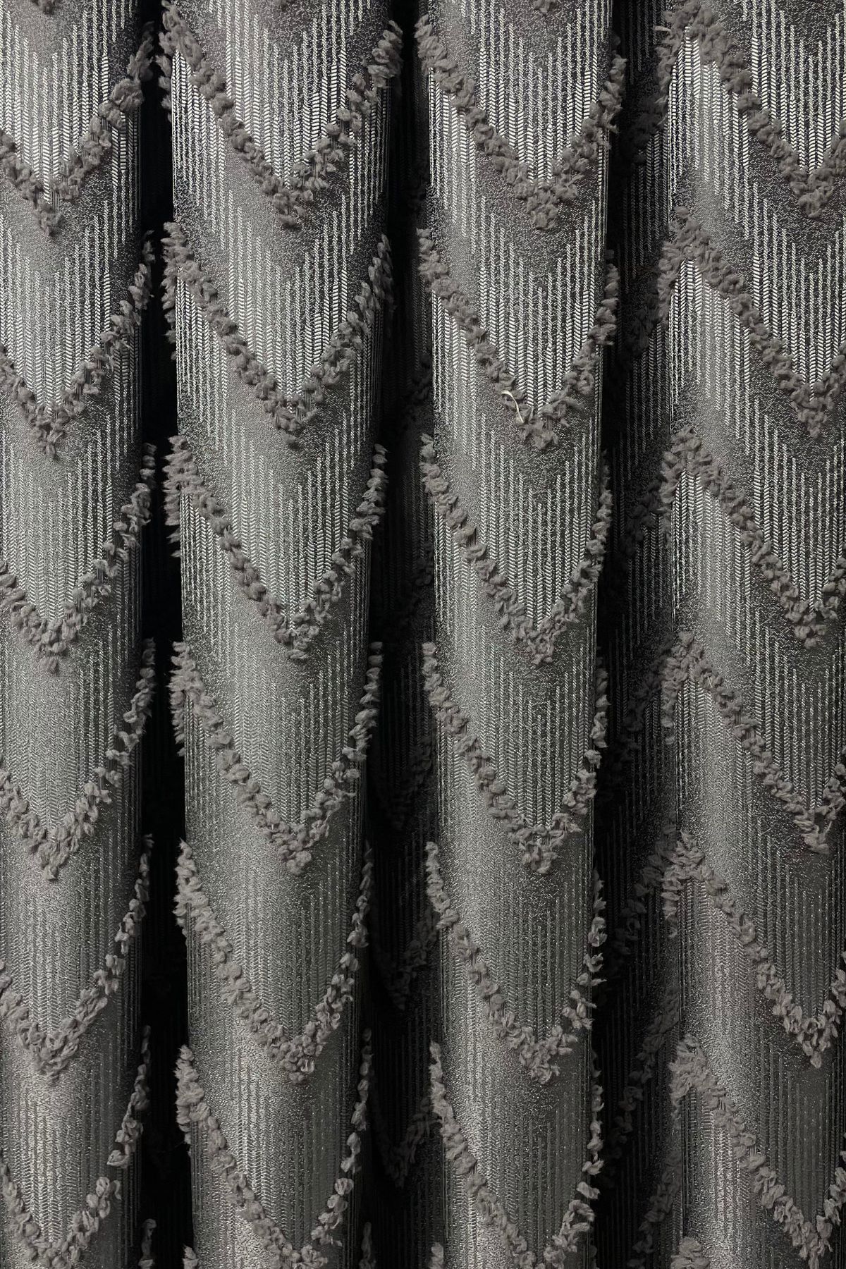 Cortibo-Gray Verona Patterned Background Curtain - Pleated Free 4