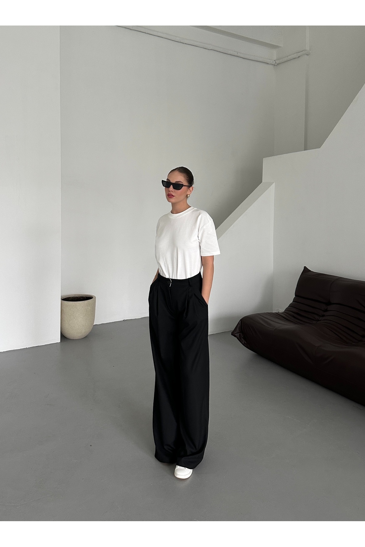 Laluvia-Schwarze Business-Hose mit Falten – 3602 6