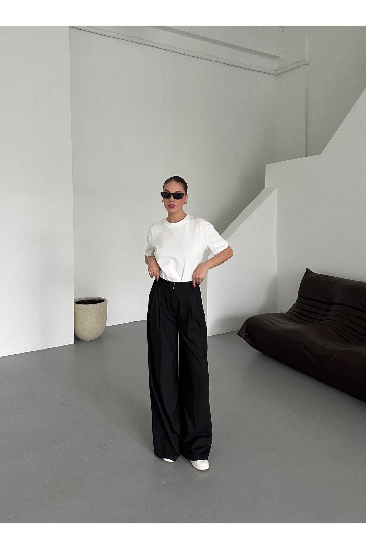 Laluvia-Schwarze Business-Hose mit Falten – 3602 4