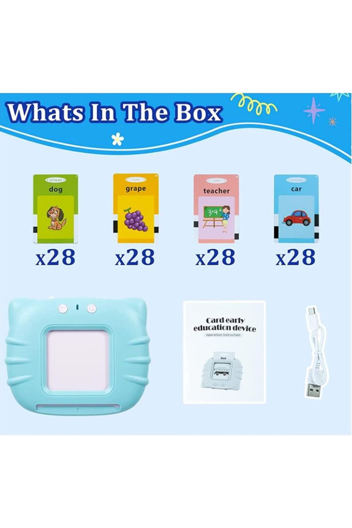 کارت‌های فلش صحبت‌کننده، دستگاه خواندن آموزشی با ۲۲۴ واژه، اسباب‌بازی مونته‌سوری برای نوپاها