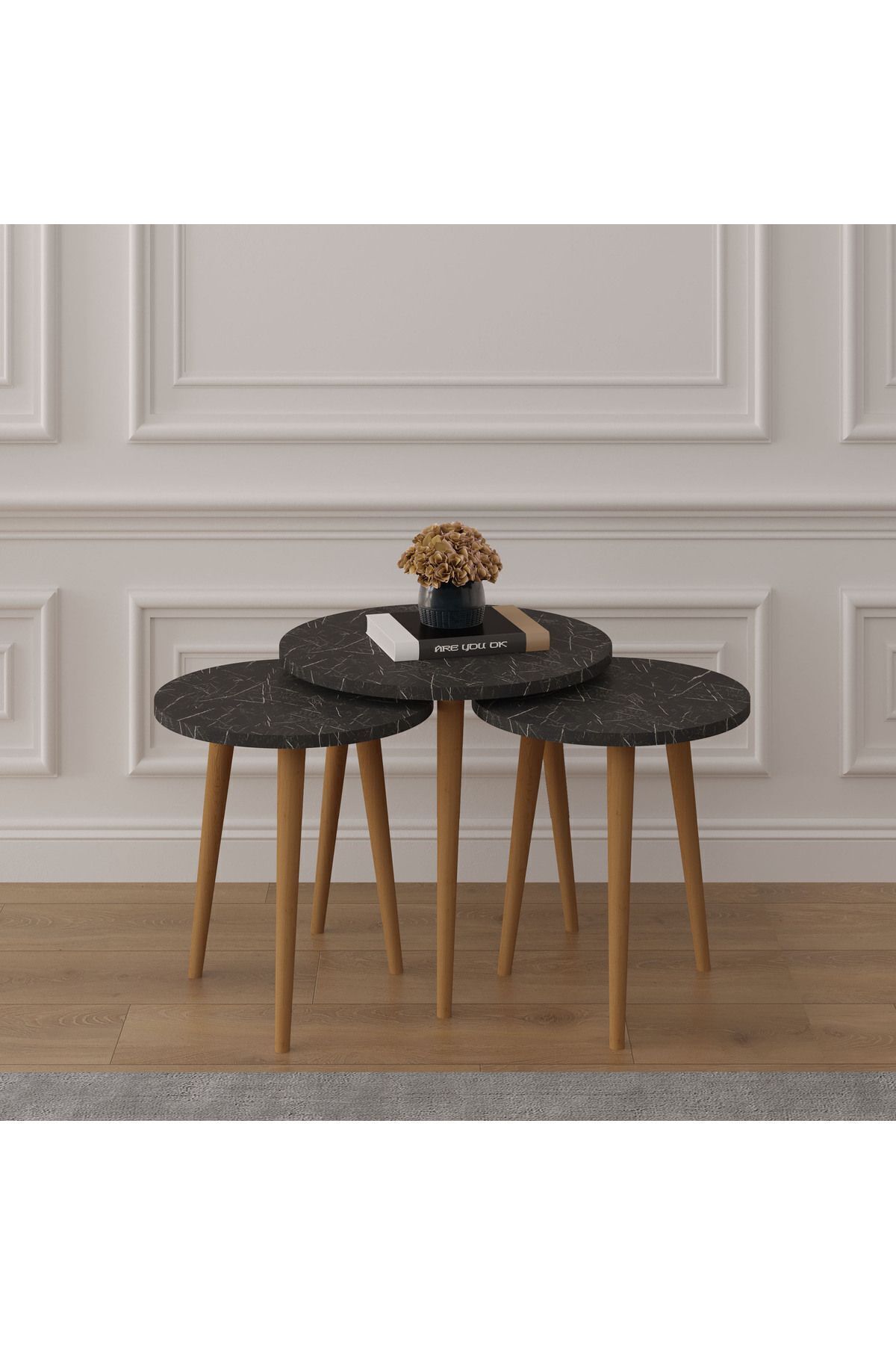 Luxury 3-Piece Wooden Leg Zigon Coffee Table 100% MDF Coffee Table Table SEHPA01