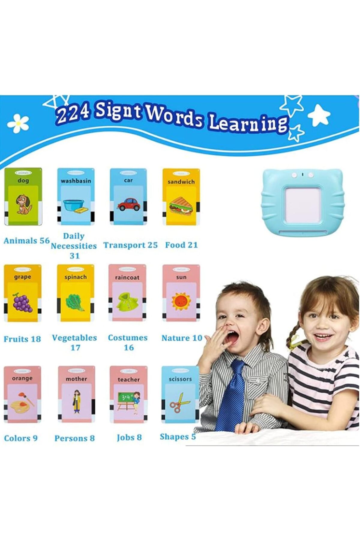 کارت‌های فلش صحبت‌کننده، دستگاه خواندن آموزشی با ۲۲۴ واژه، اسباب‌بازی مونته‌سوری برای نوپاها