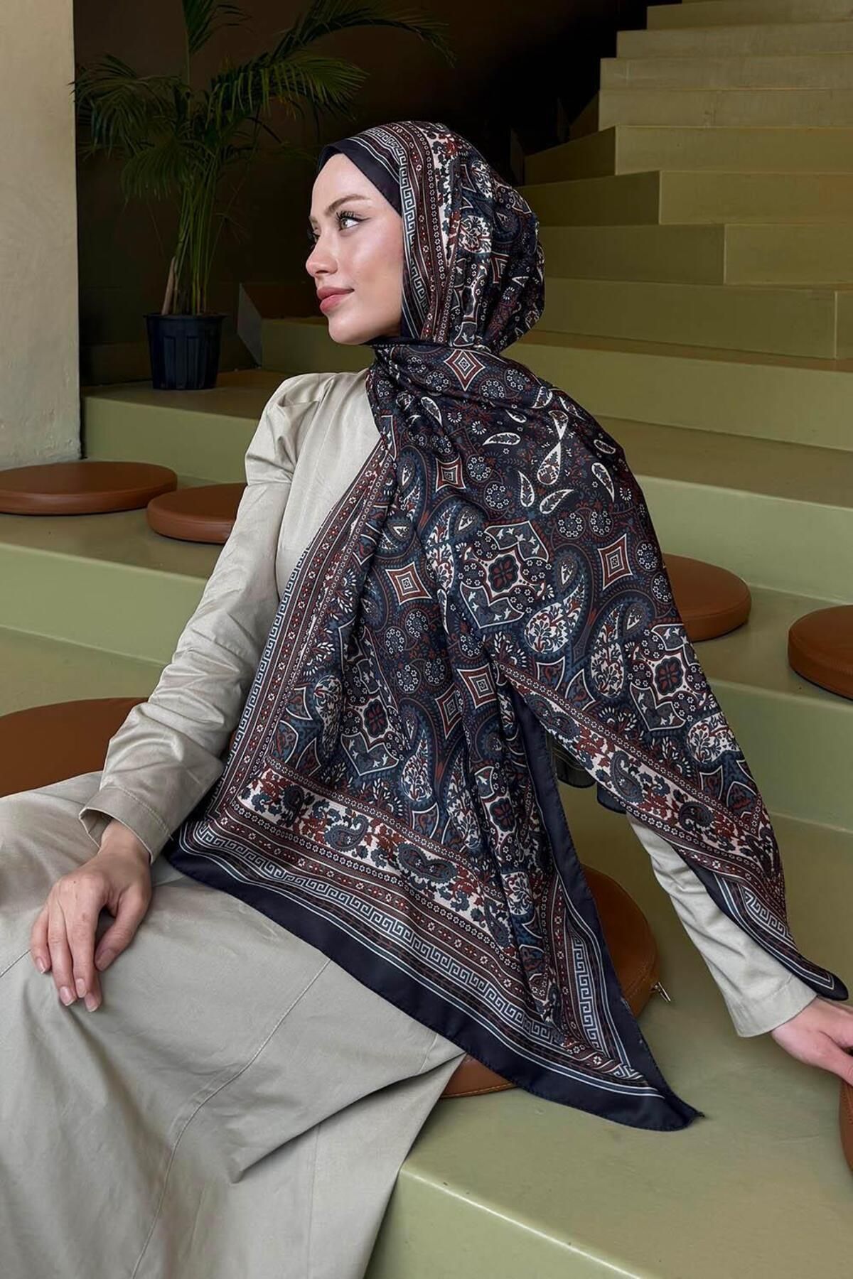 lamelif.com-Black Retro Patterned Soft Shawl 4
