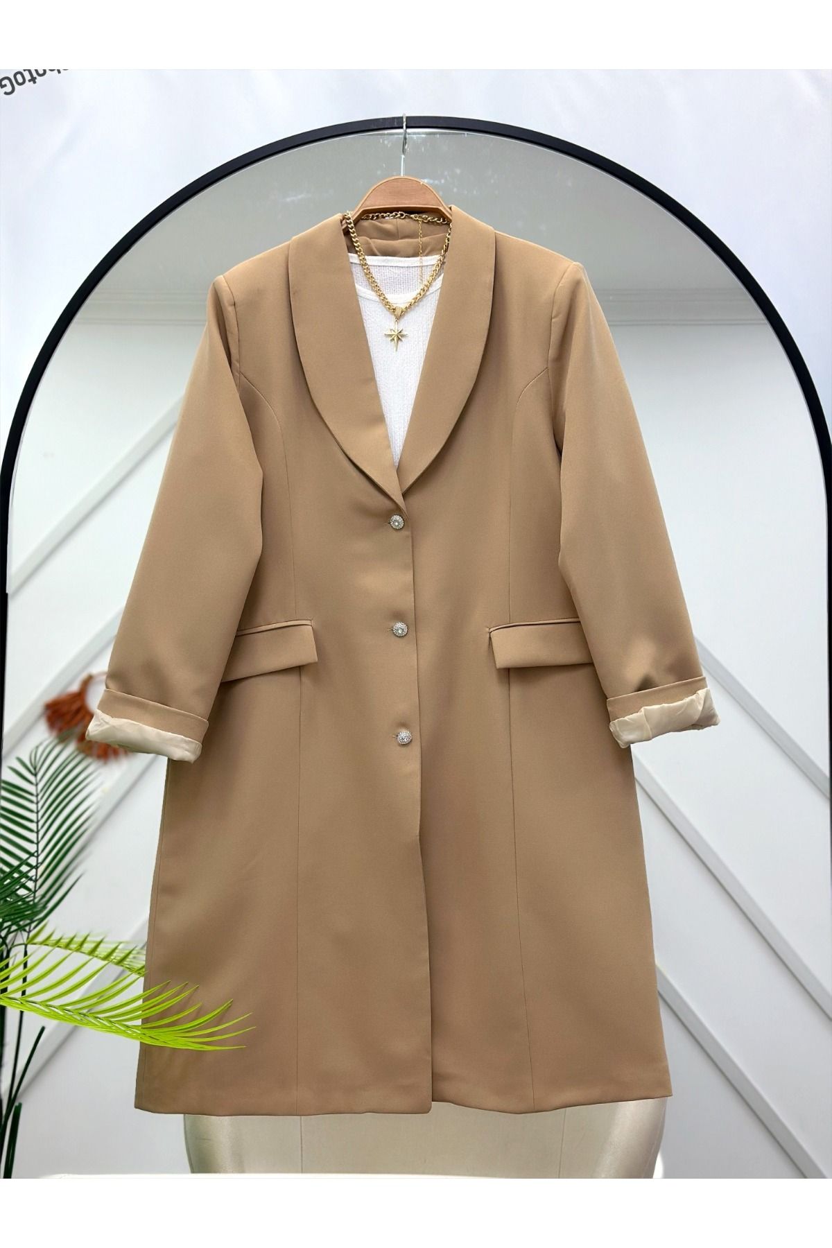 YEDİLALE-Plus Size Blazer Jacket with Stone Button [Choose Size as Description] 1