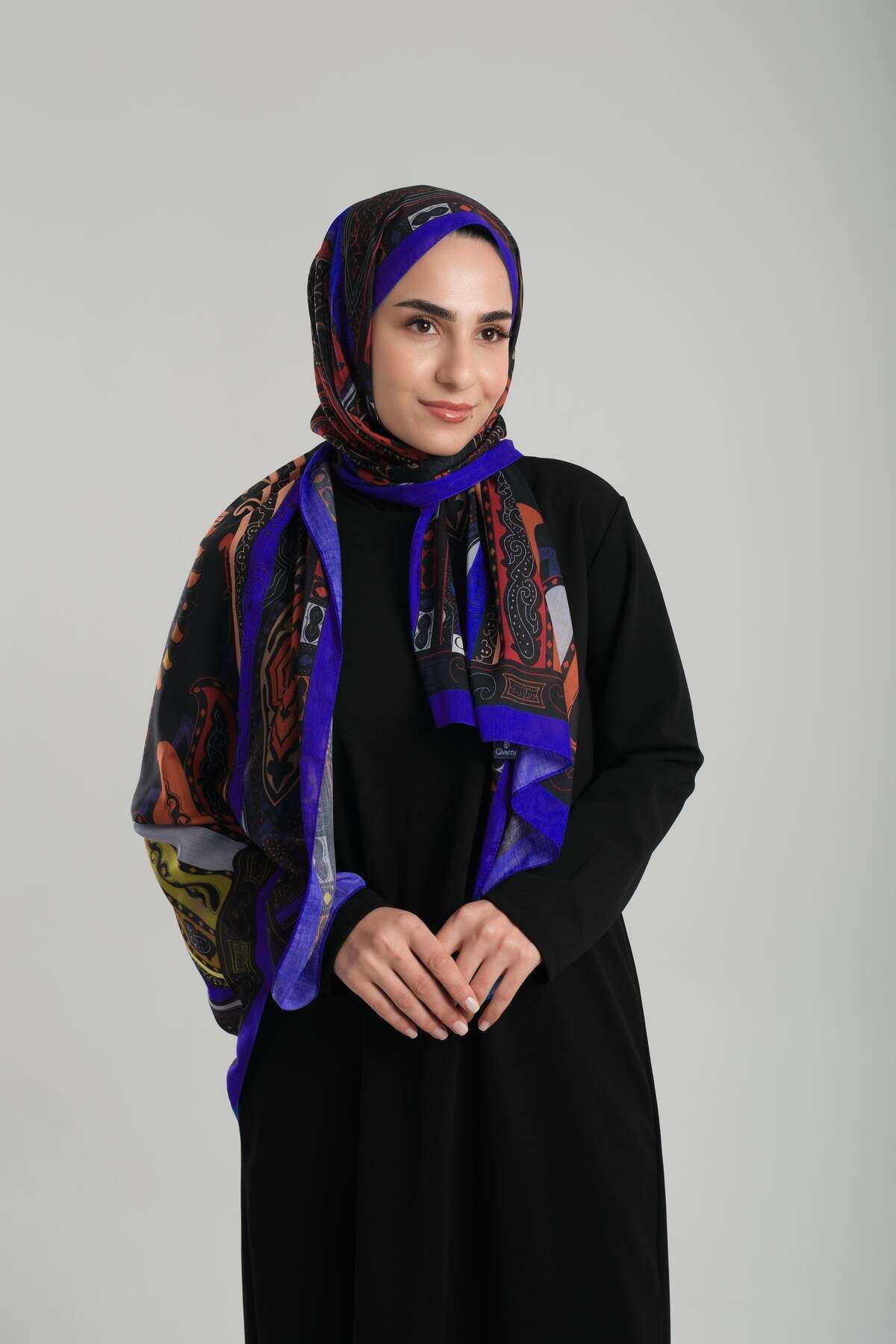 Giverny-Sax Blue Patterned Shawl Cut Out Fiber Cotton Ethnic Digital Printed 202124 _24 1