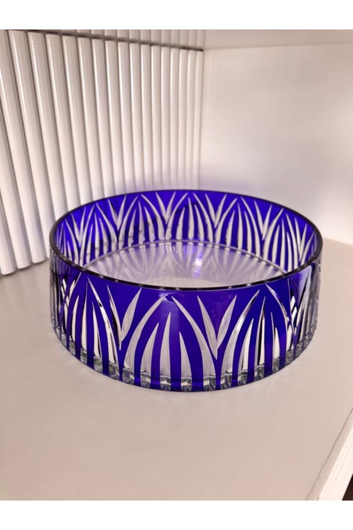 dekorasyon garajı-28cm Blue Mercury Crystal Cut Glass Salad Bowl 3