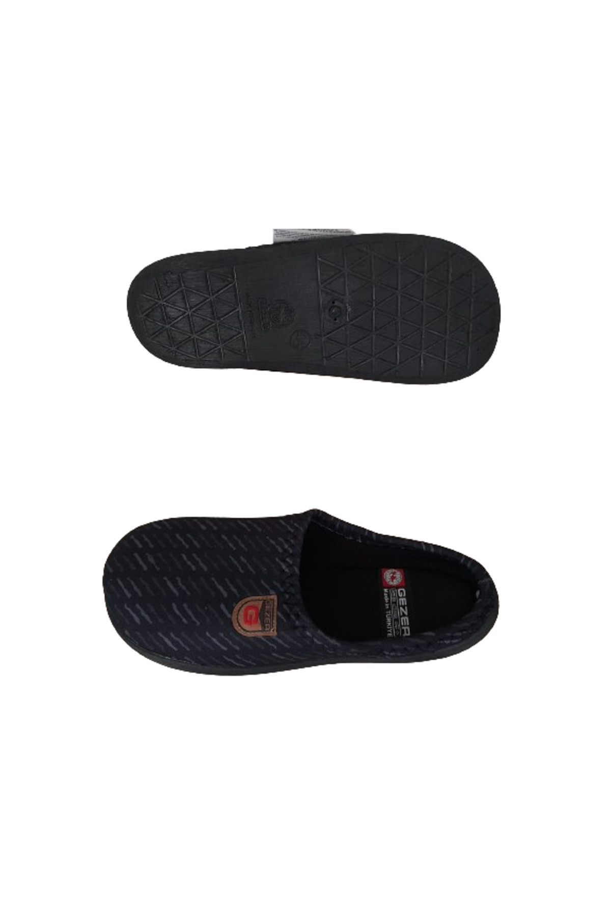 GEZER-Men's Black Line Patterned Orthopedic Sole Indoor Daily Slippers 4