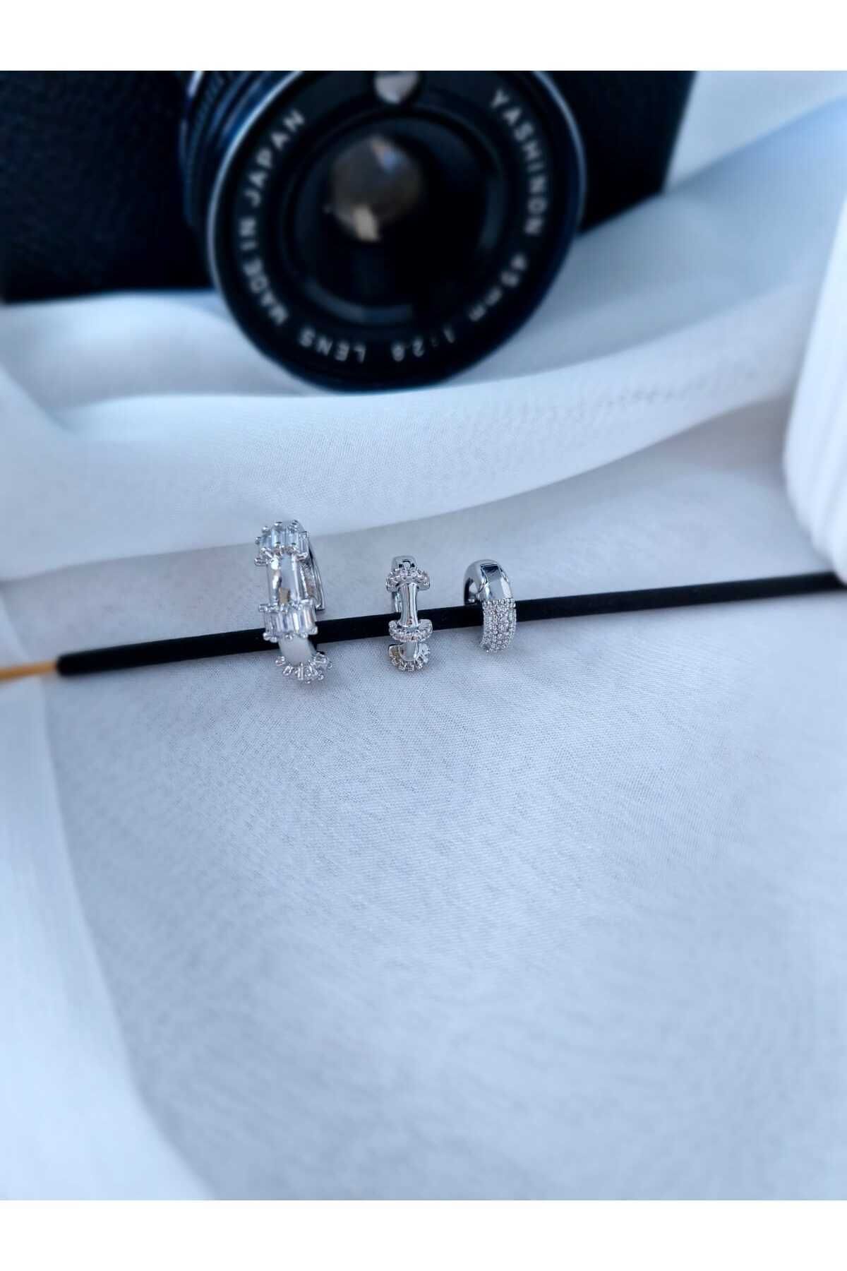 EZ accessories-Non-Tarnish Zircon Stone Hoop Steel Earrings 1