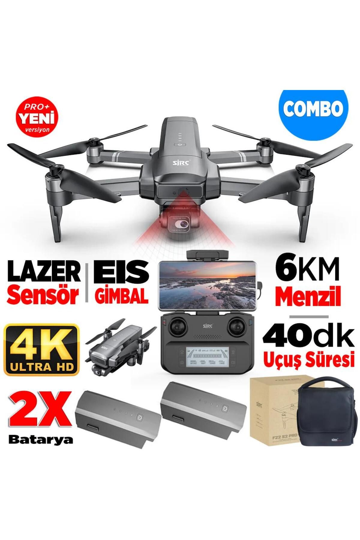 SJRC F22 S2 Pro Combo 4k Kameralı Drone Seti -2 Batarya-6 Km Menzil-engel Algılama-40 Dakika Uçuş Süresi