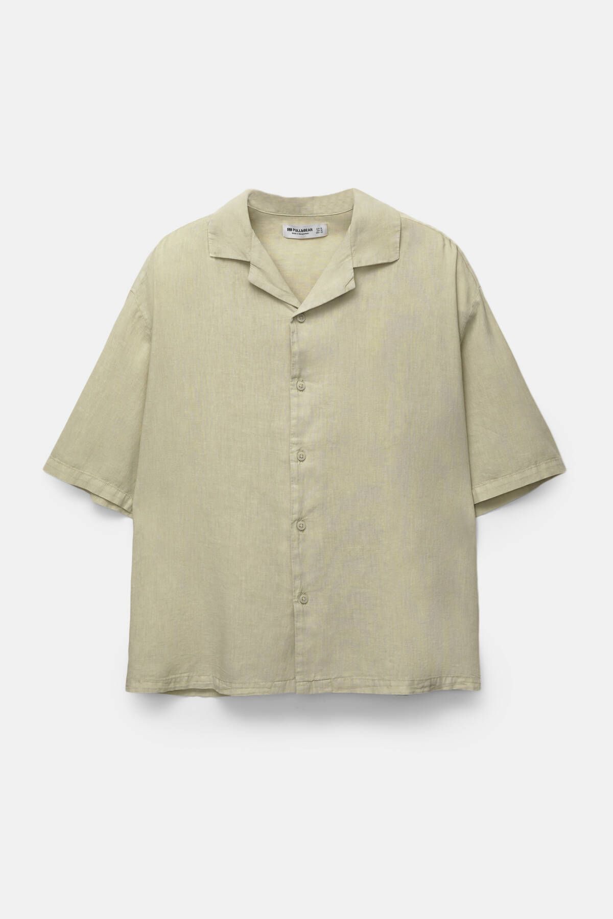 پیراهن / بلوز دکمه دار سبز مردانه آستین مخلوط و کوتاه Pull Bear Pull & Bear