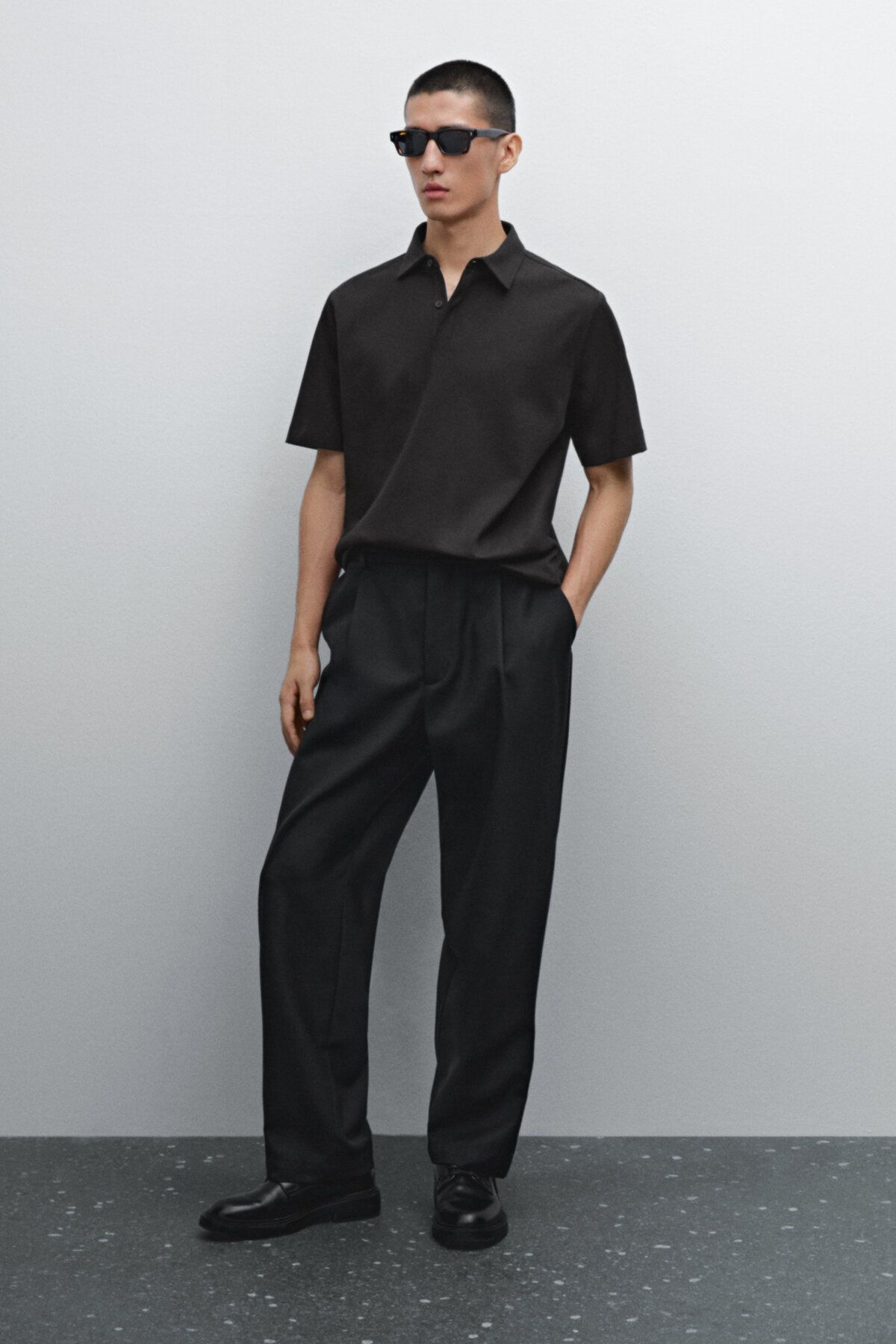تی شرت آستین کوتاه یقه یقه دار پنبه ای با جزئیات پلو Massimo Dutti