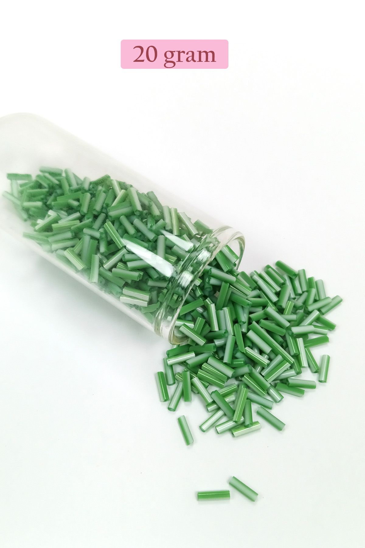 Royaleks Uzun Boru Kesme Boncuk Çap 2mm Uzunluk 10 mm - 20 Gram - Yeşil Beyaz - BNC247
