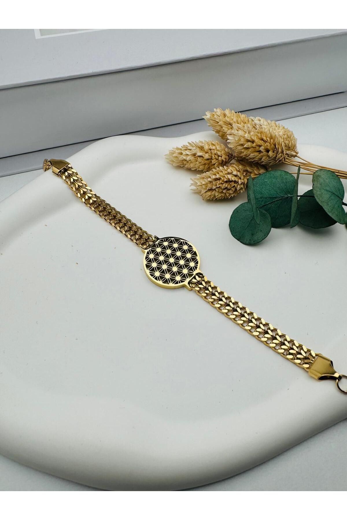 nerede bulurum Yaşam Çiçeği Çelik Bileklik (Gold) Blk 2164