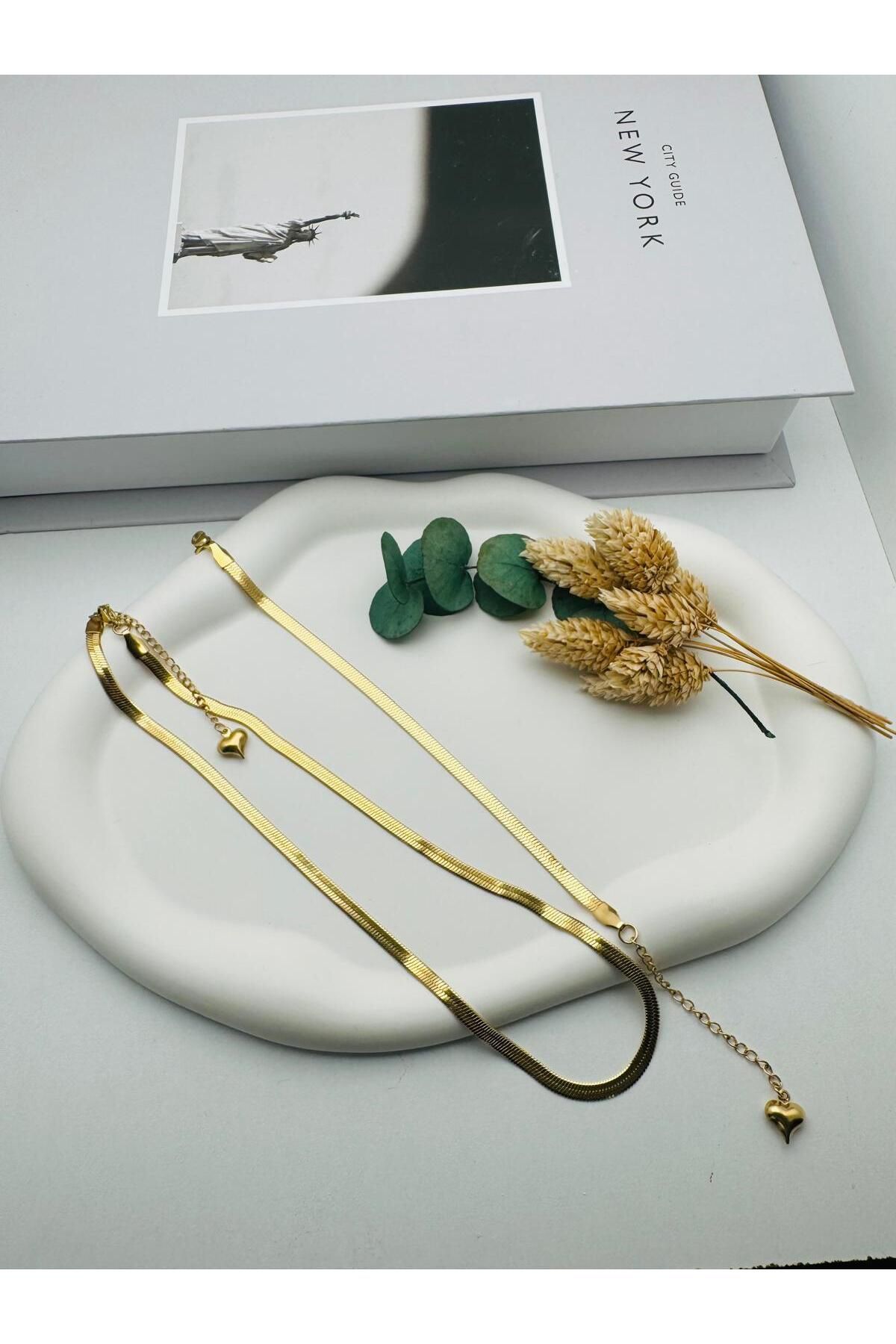HEDİYELANDY İtalyan Kolye (45 Cm) Ve Bileklik Çelik Set (Gold) Csm00025