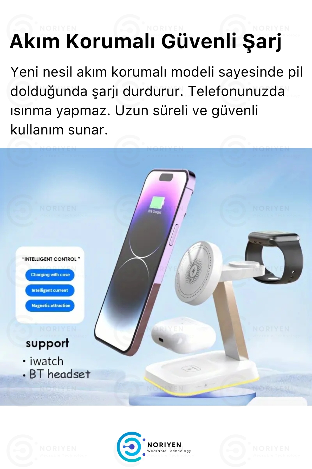 4in1 Çok Fonksiyonlu Manyetik Kablosuz Şarj İstasyonu iPhone iOS Android Uyumlu Wireless Şarj Standı