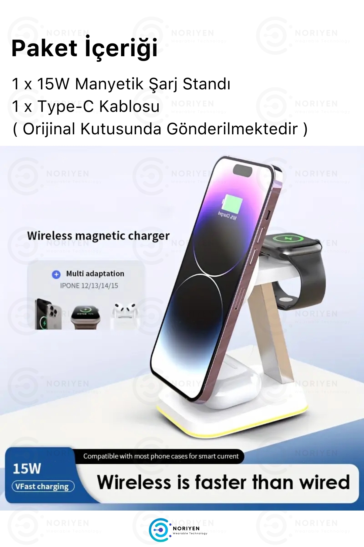 4in1 Çok Fonksiyonlu Manyetik Kablosuz Şarj İstasyonu iPhone iOS Android Uyumlu Wireless Şarj Standı