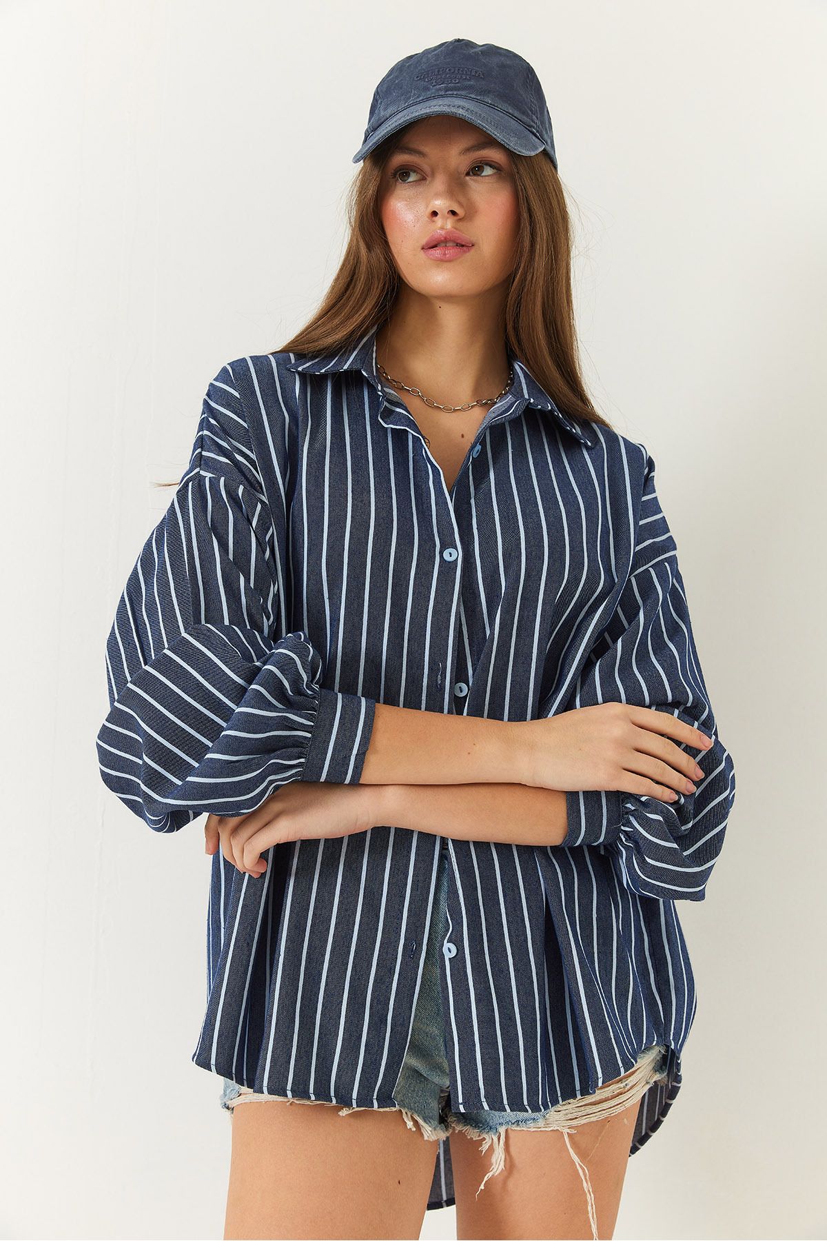 Bianco Lucci-Dámská základní košile Fine Stripe Oversize Standard 2021 60271025 5