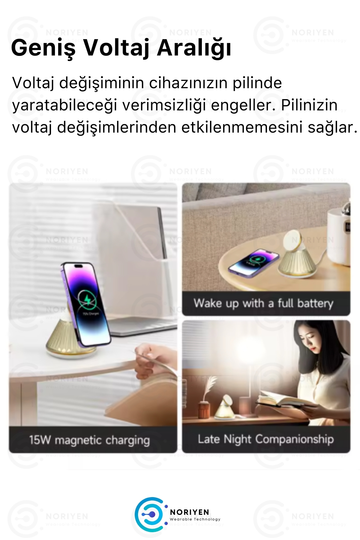 Premium 15W Manyetik Hızlı Wireless Kablosuz Şarj Standı Gece Lambalı Apple iPhone Android Uyumlu