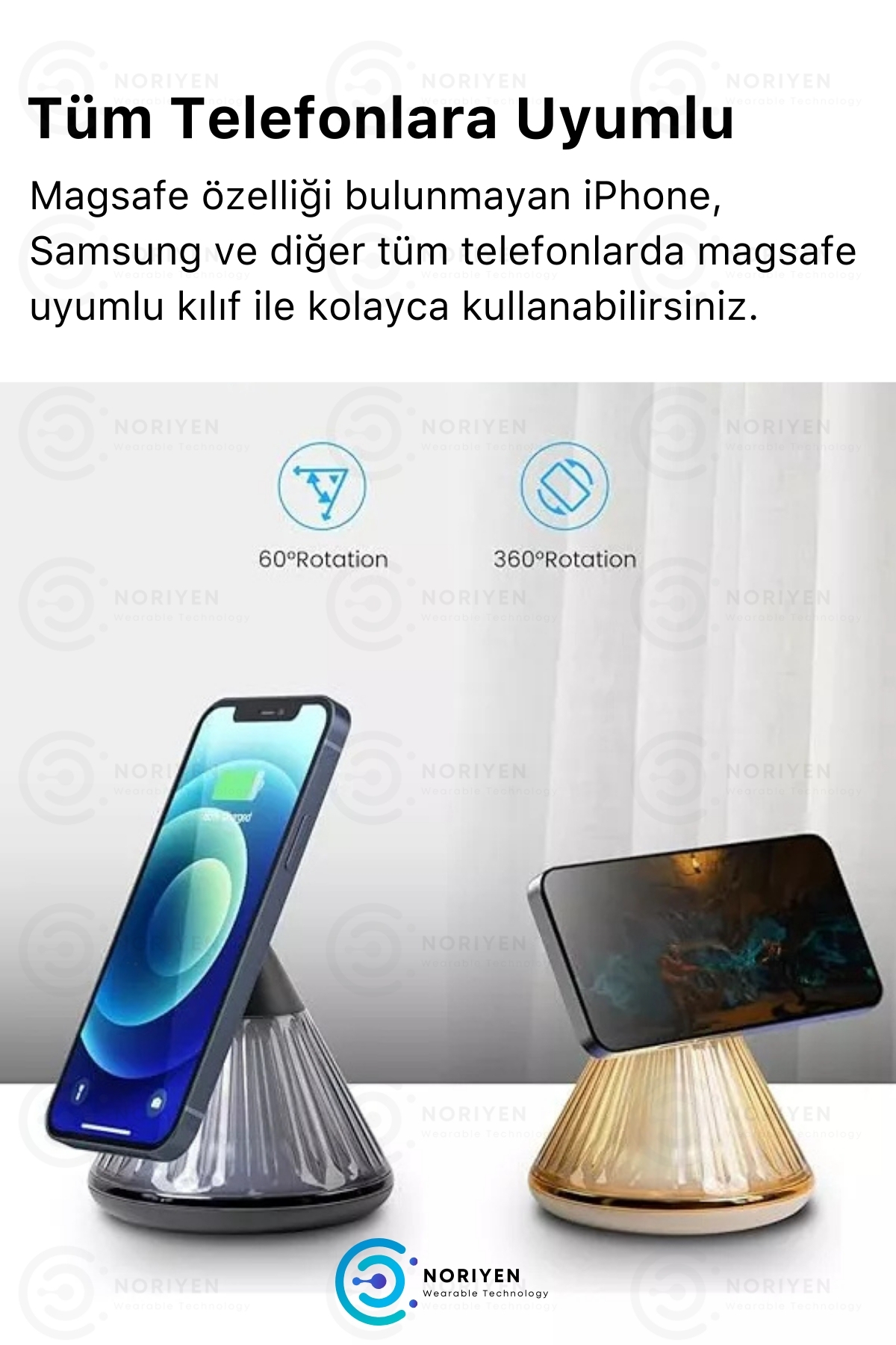 Premium 15W Manyetik Hızlı Wireless Kablosuz Şarj Standı Gece Lambalı Apple iPhone Android Uyumlu