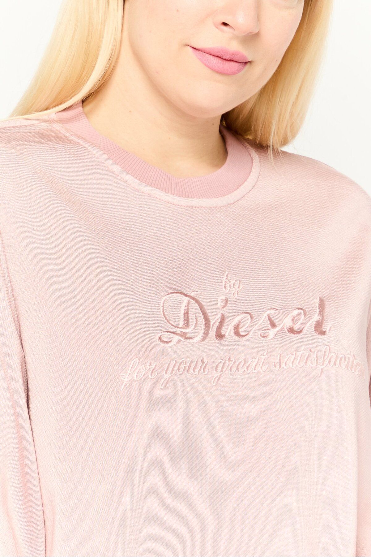 Diesel-Women Crew Neck Long Sleeves Embroidered Sweatshirts, Pink 3