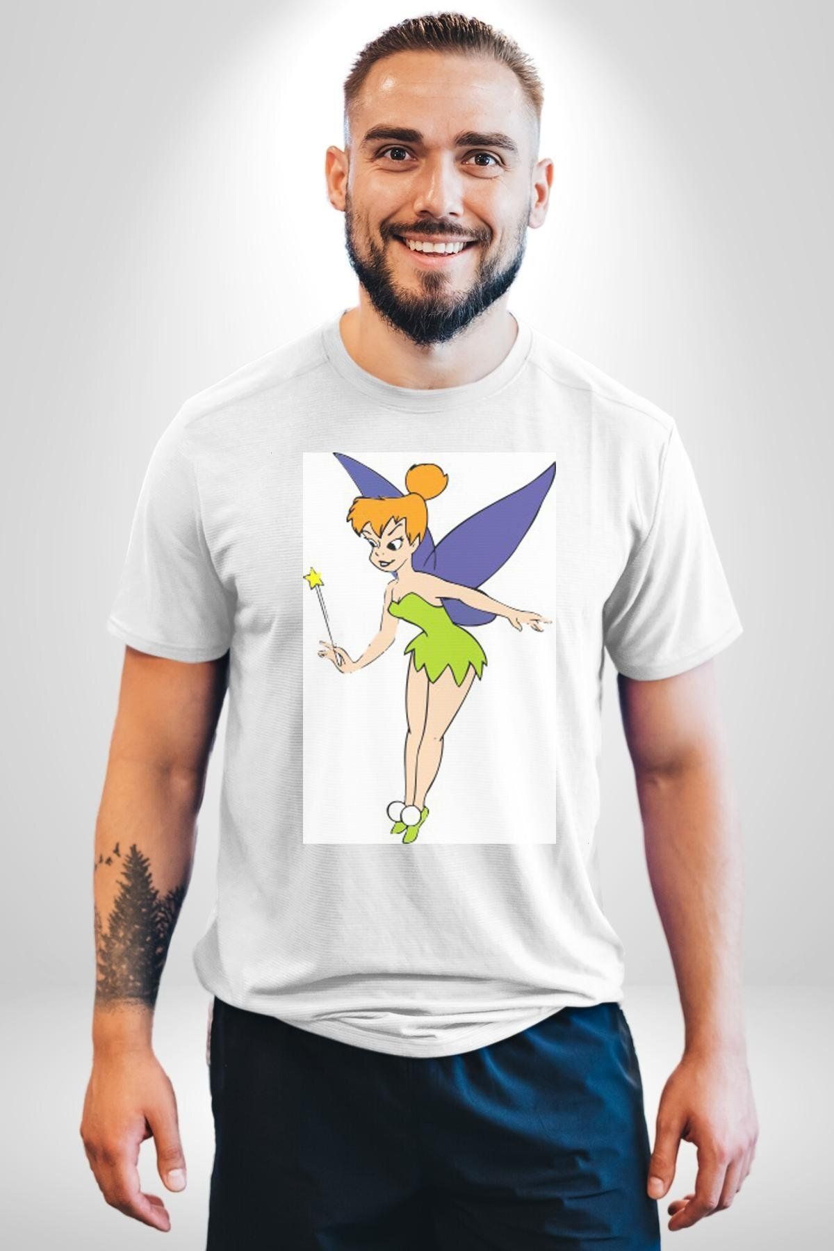 Navcoli-Tinker Ball Angel Peter Pan Cartoon Graphic Printed Cotton Combed Cotton Women Men White T-Shirt 5