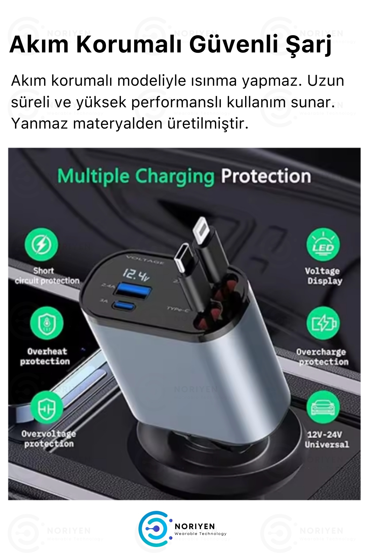 Yeni Nesil 4in1 120W Araba Hızlı Şarj Tüm Arabalara Uyumlu Type C + Lightning Kablolu Şarj Aleti