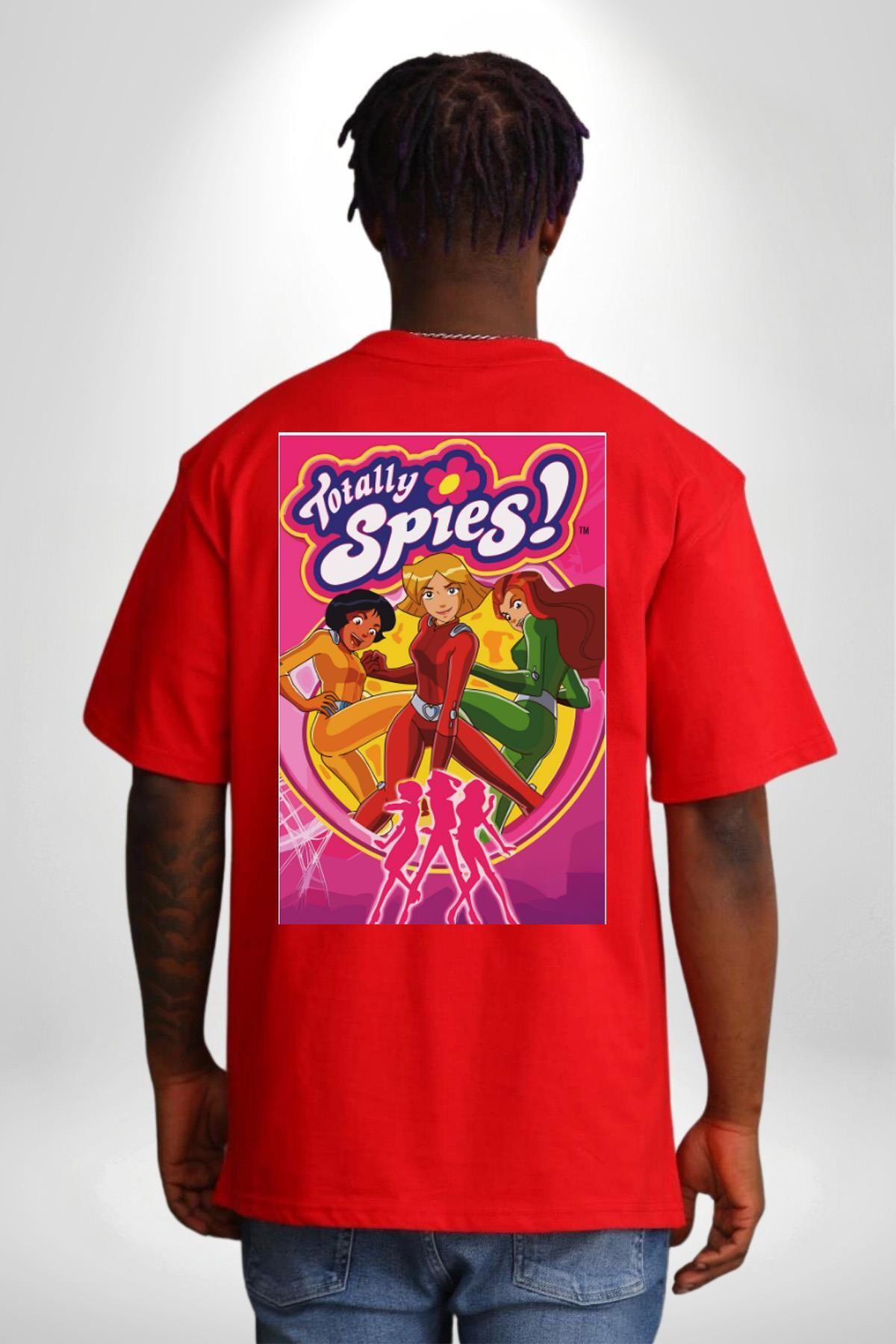 Navcoli-Totally Spies Spy Girls Cartoon Pocket Back Printed Cotton Combed Cotton Women Men Red T-Shirt 3