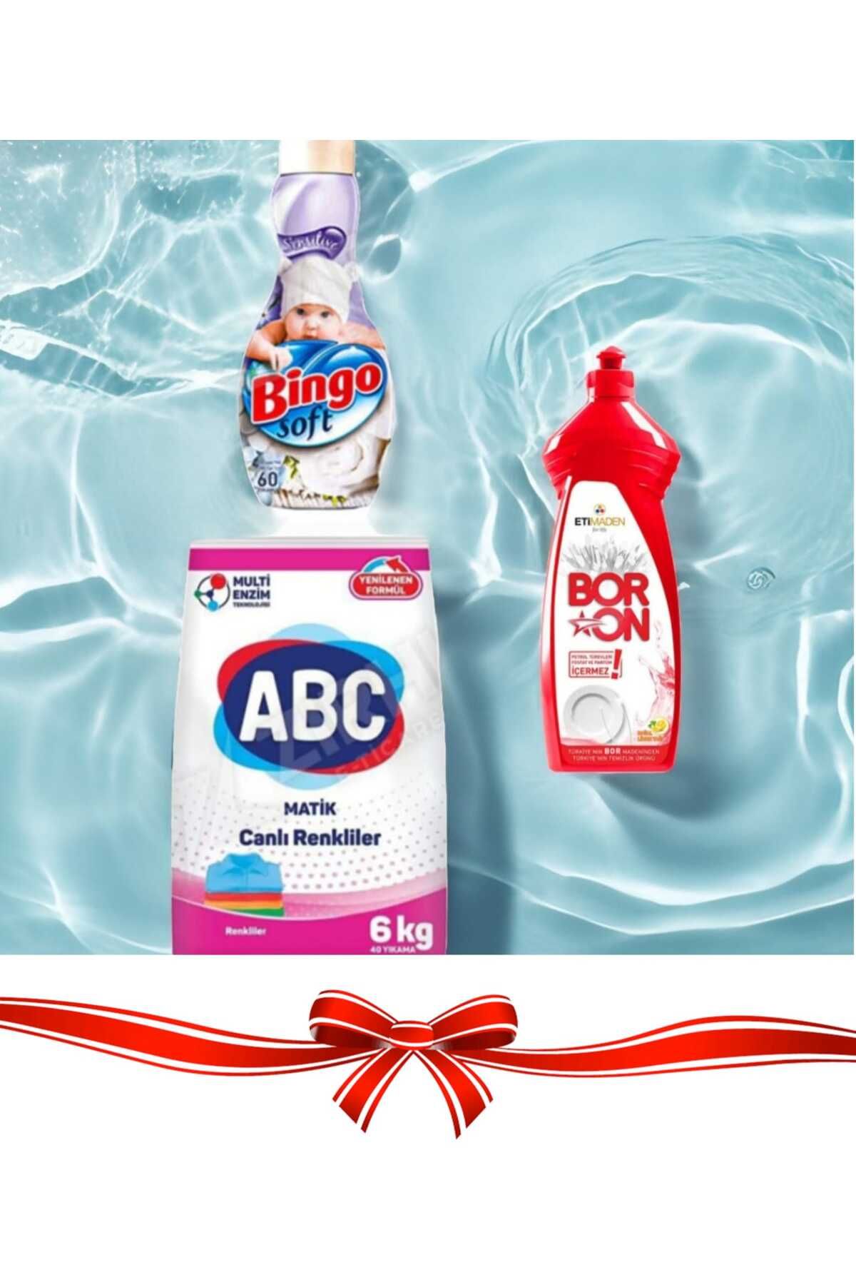 ABC ÇAMAŞIR DETERJANI 6 KG+ BİNGOO YUMUŞATICI+ BULAŞIK DETERJANI 820 ML