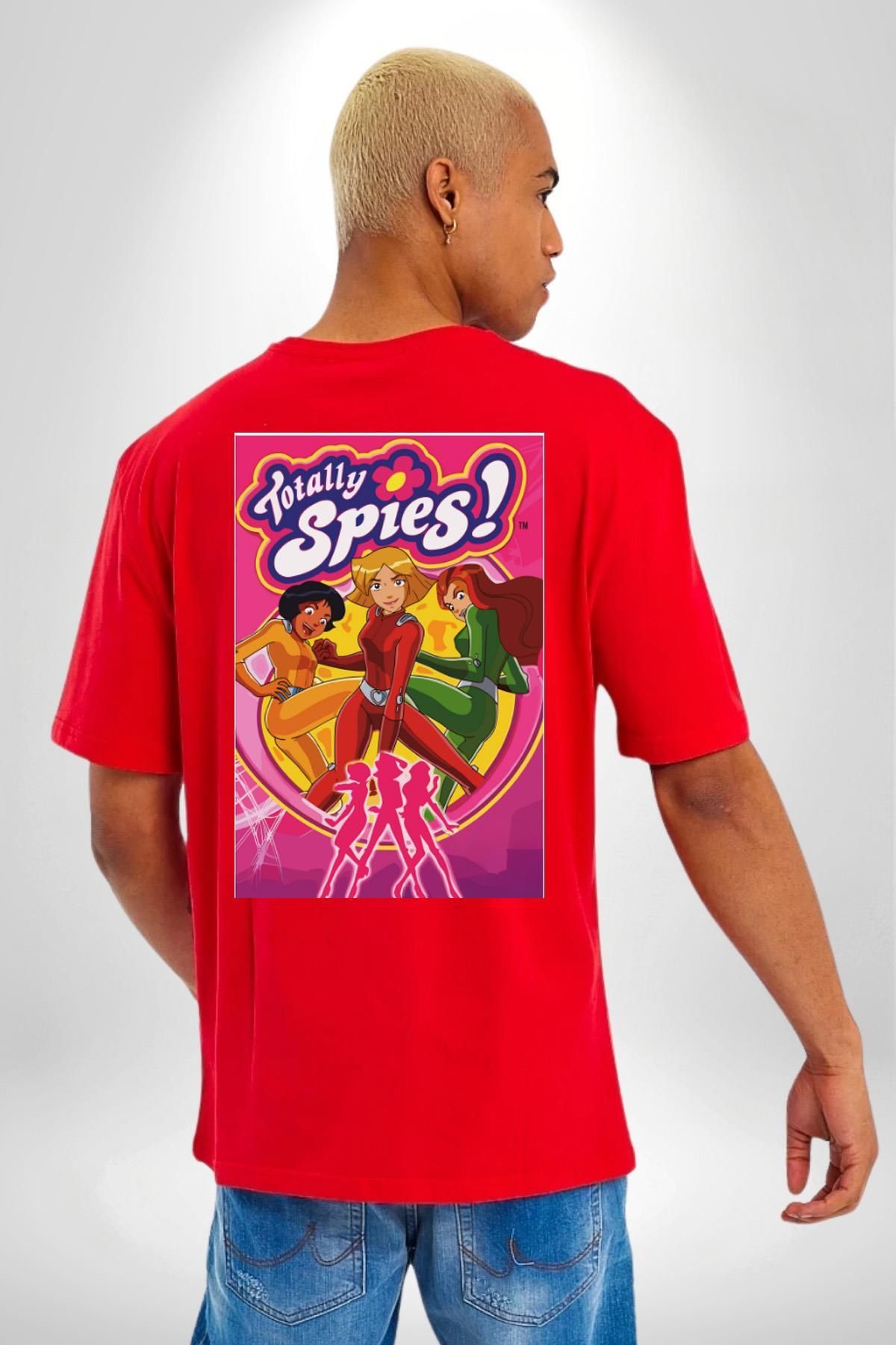 Navcoli-Totally Spies Spy Girls Cartoon Pocket Back Printed Cotton Combed Cotton Women Men Red T-Shirt 6