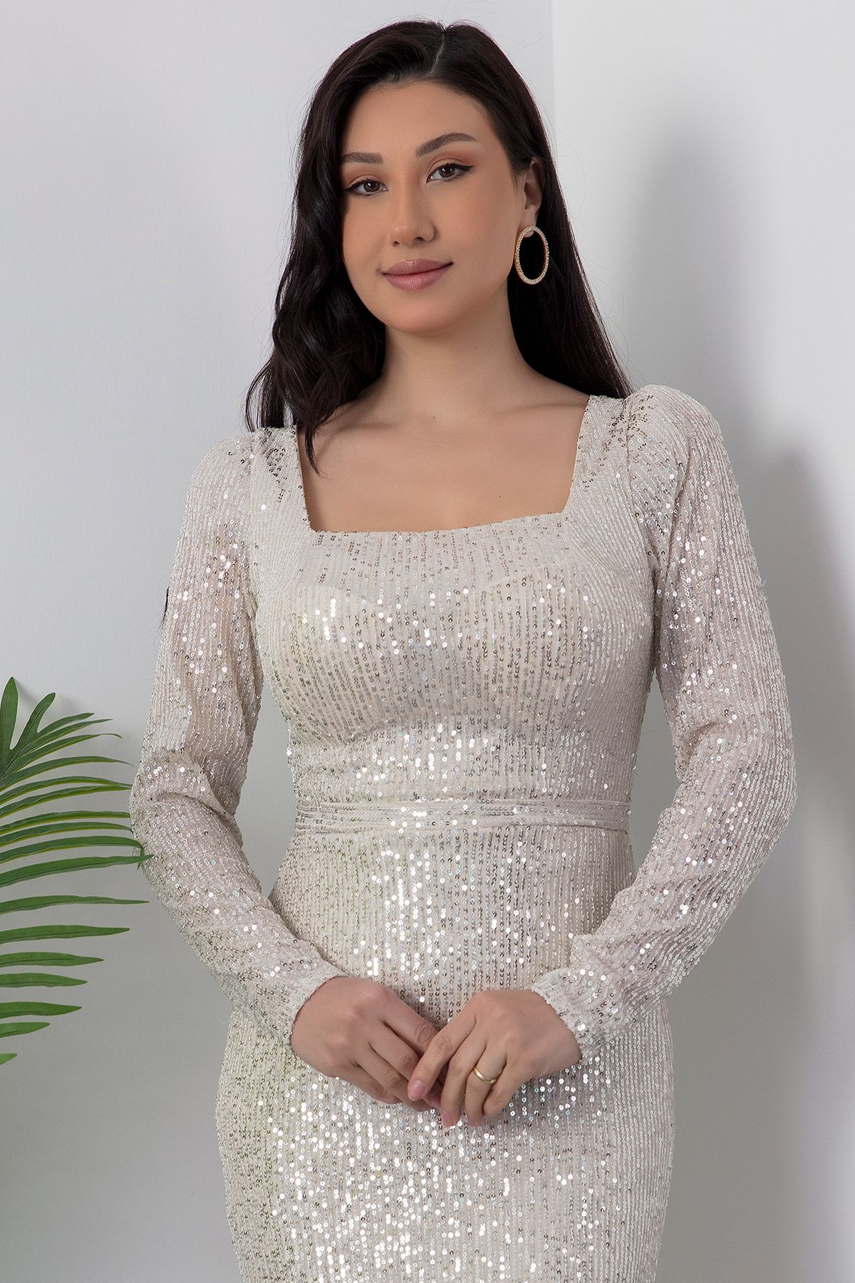 PULLIMM-Square Neck Long Sleeve Pulpayet Dress Ap-174 2