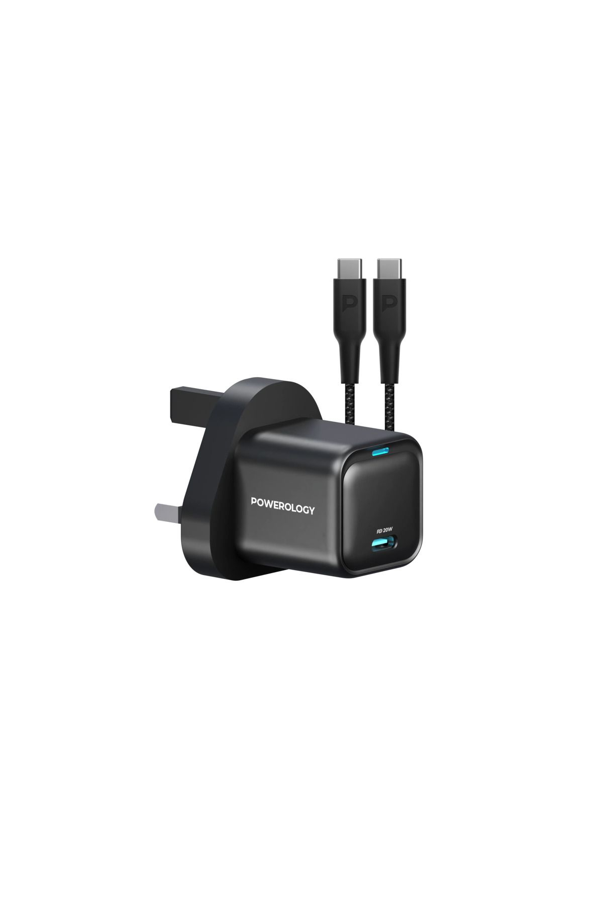 Powerology-20W Single C Port Pd Charger Uk With Type C To C 60W Cable - Black 4