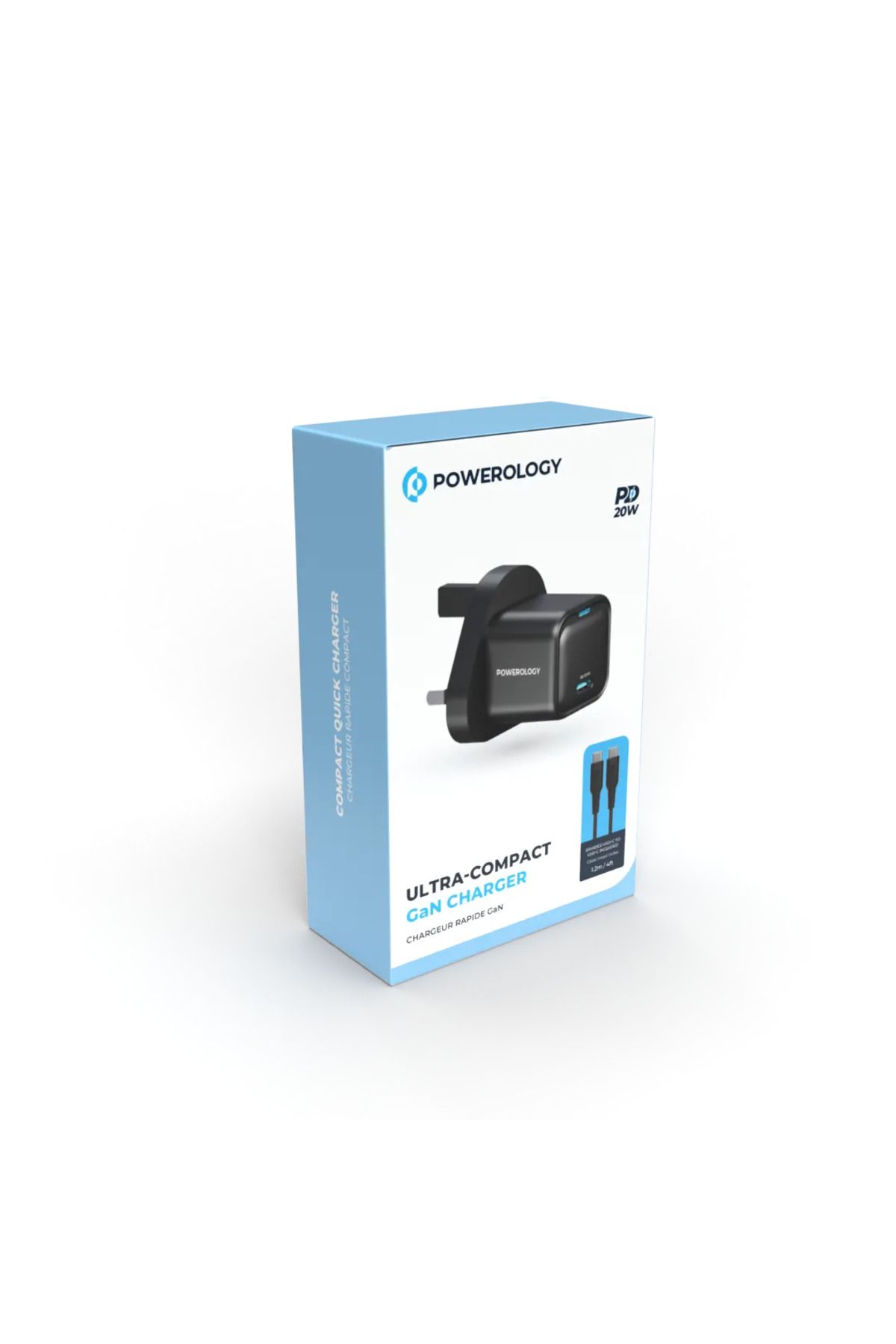 Powerology-20W Single C Port Pd Charger Uk With Type C To C 60W Cable - Black 3