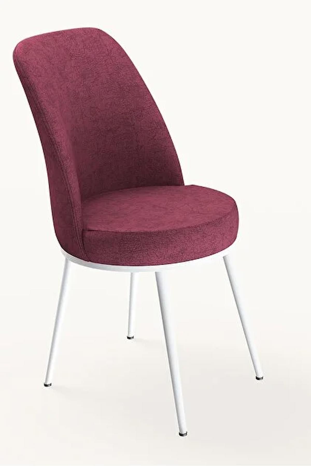 Raum Serisi Beyaz Mermer70x110 Sabit Suntalam Yemek Odası Takımı Metal Ayak 4 Adet Bordo Sandalye-3