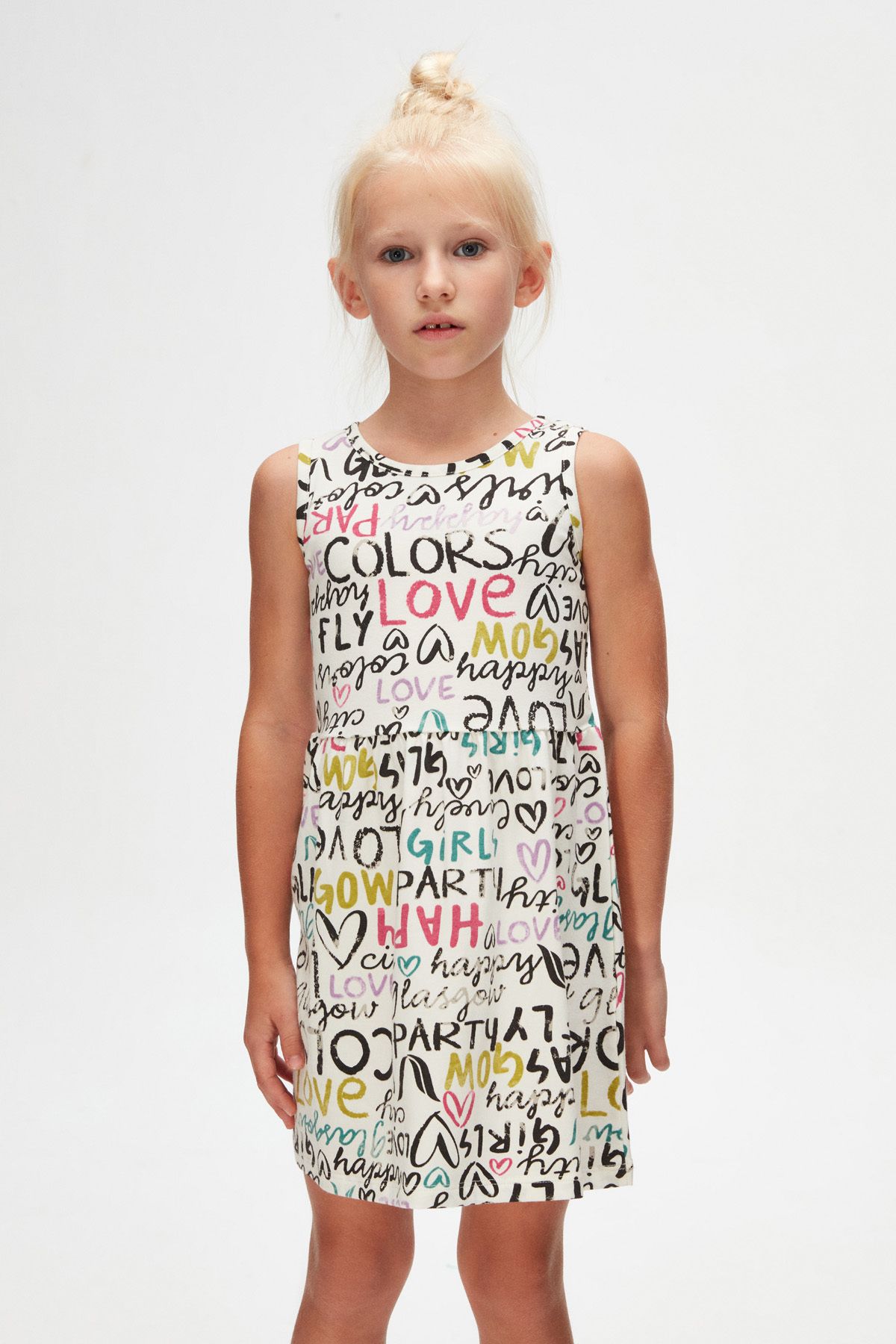 LOVETTI-Ecru Glasgow Pattern Girls Sleeveless Dress 3