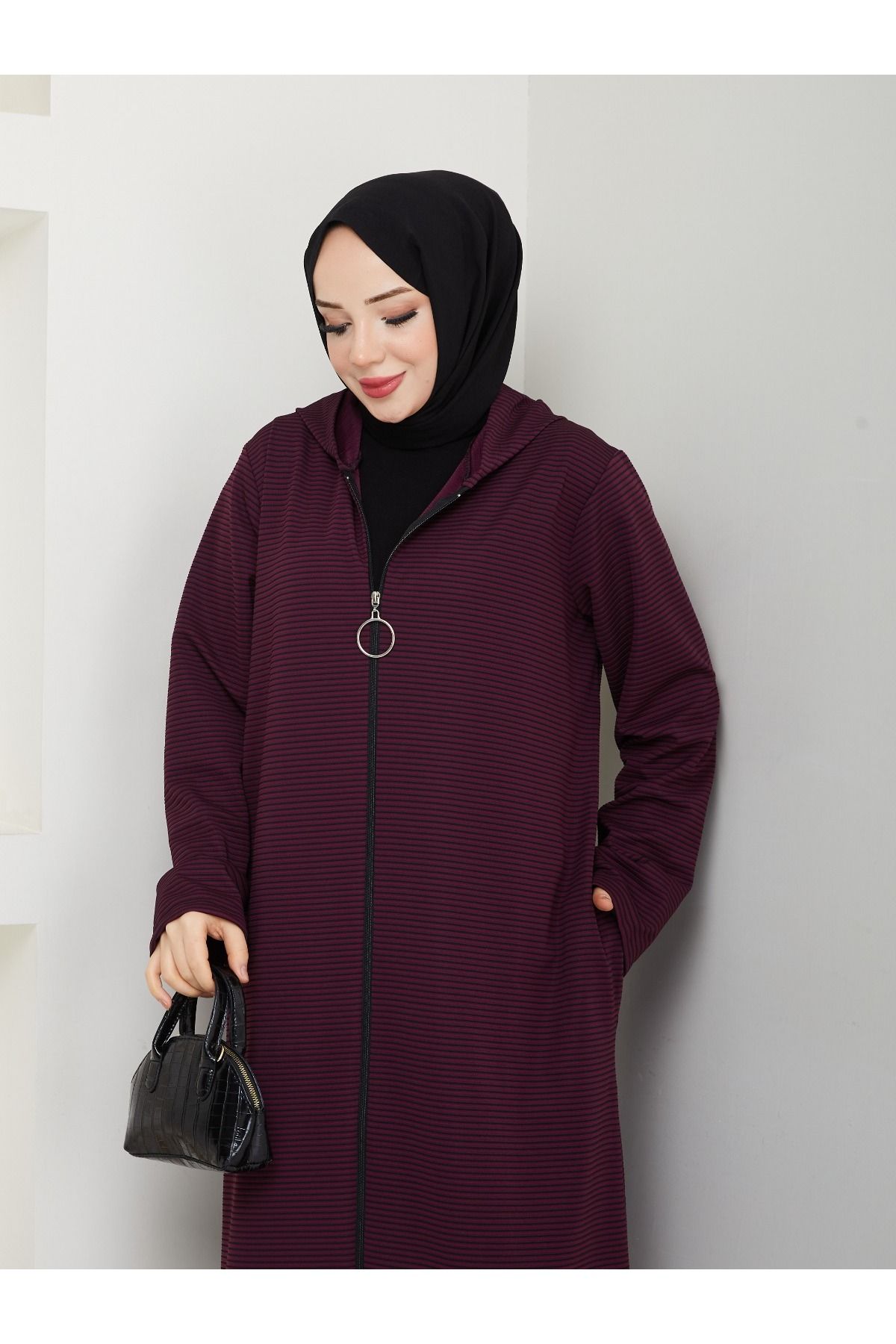 NAYİNOFORS ÇELİK-Cap & Abaya - Burgundy - Long 2