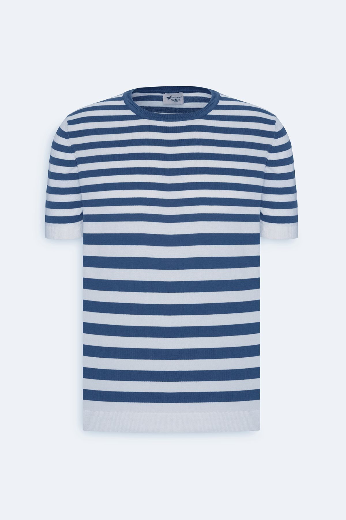 AC&Co / Altınyıldız Classics-Men's Navy Blue-White Slim Fit Slim Fit 100% Cotton Striped Crew Neck Knitwear T-Shirt 7